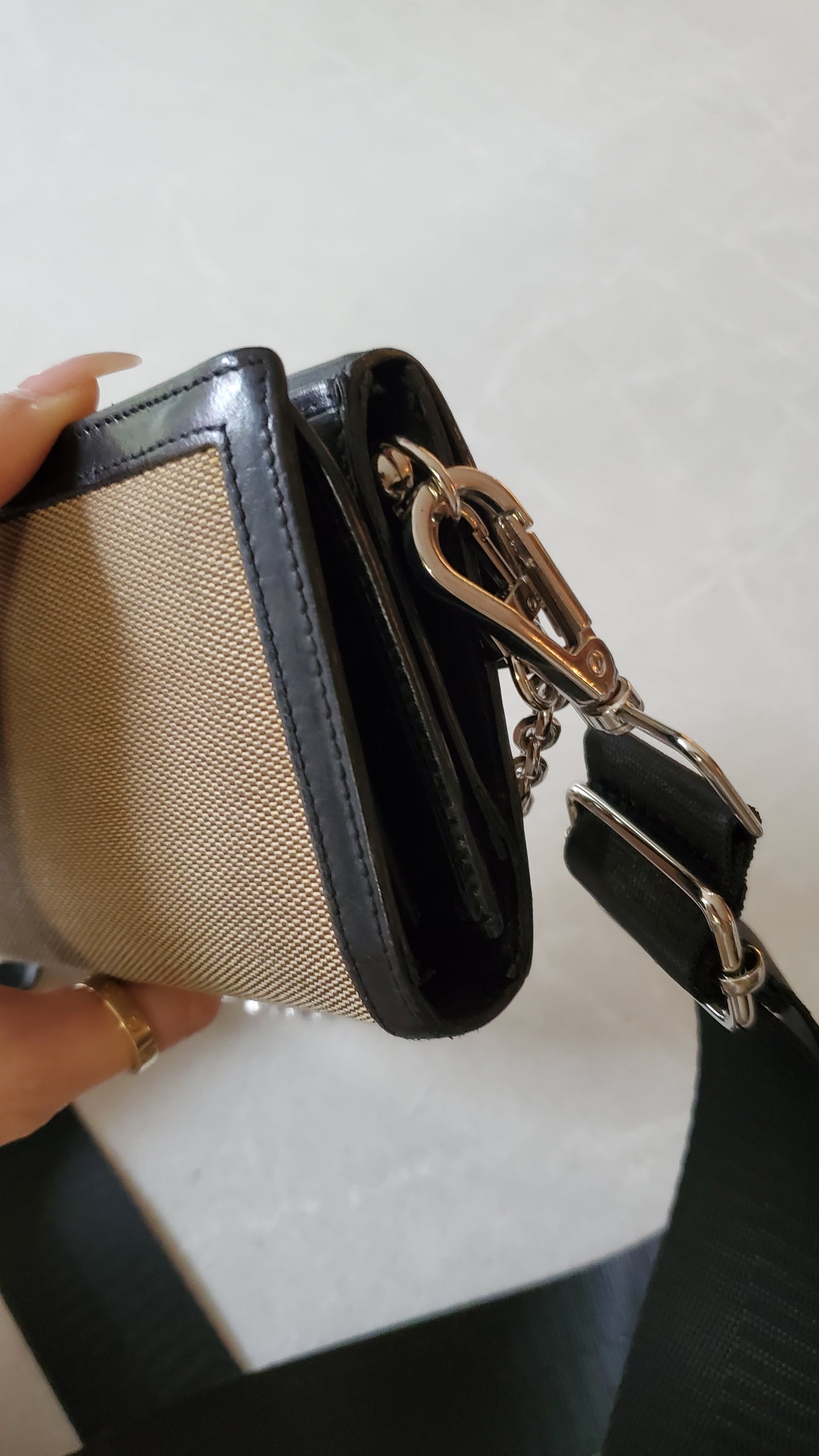 Authentic Gucci Upcycle Black/ Fabric Canvas Long Wallet on Strap & Chain