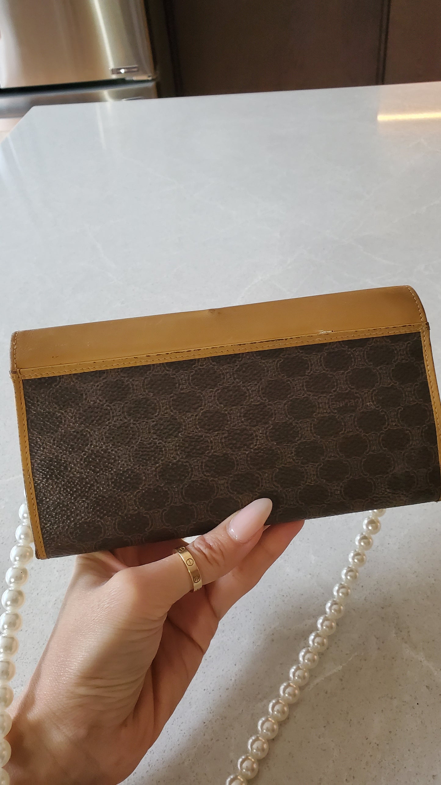 Authentic Vintage Celine Upcycle Long Wallet on Pearl Strap