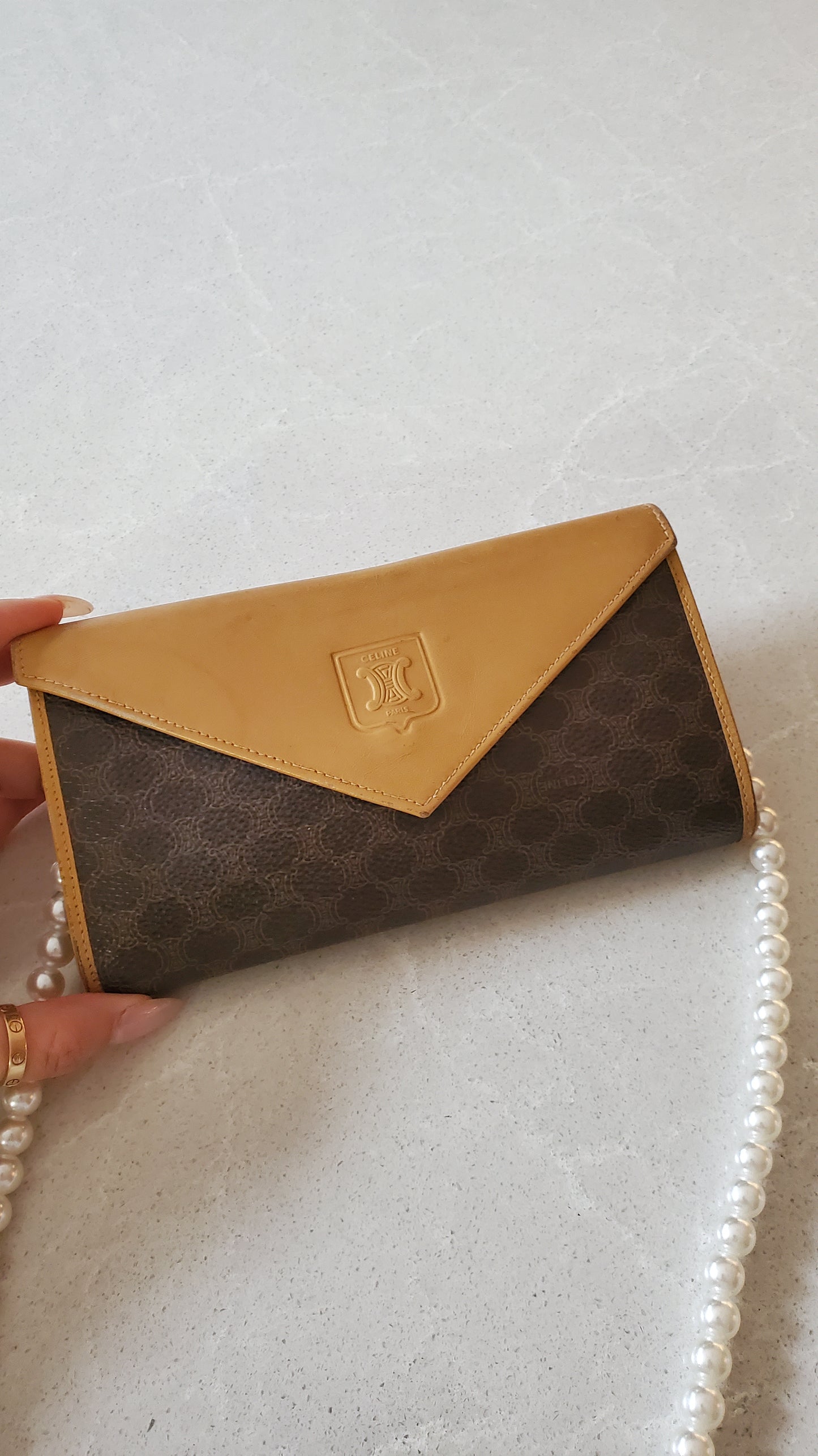 Authentic Vintage Celine Upcycle Long Wallet on Pearl Strap