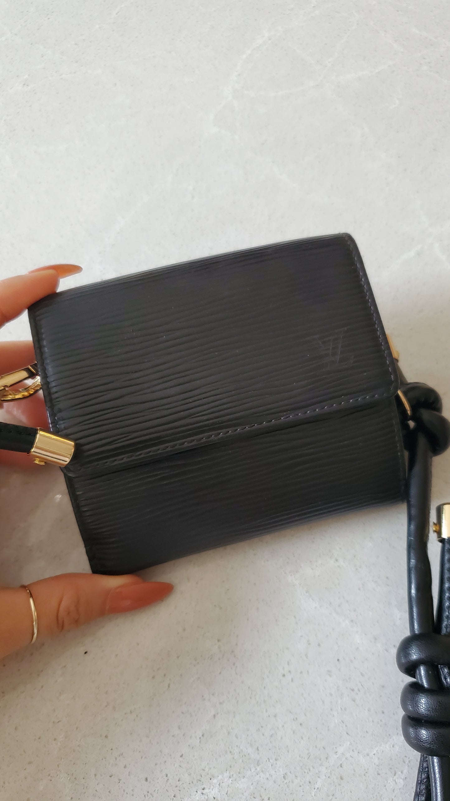 Authentic Vintage Louis Vuitton Upcycle Black Epi Small Wallet on Strap