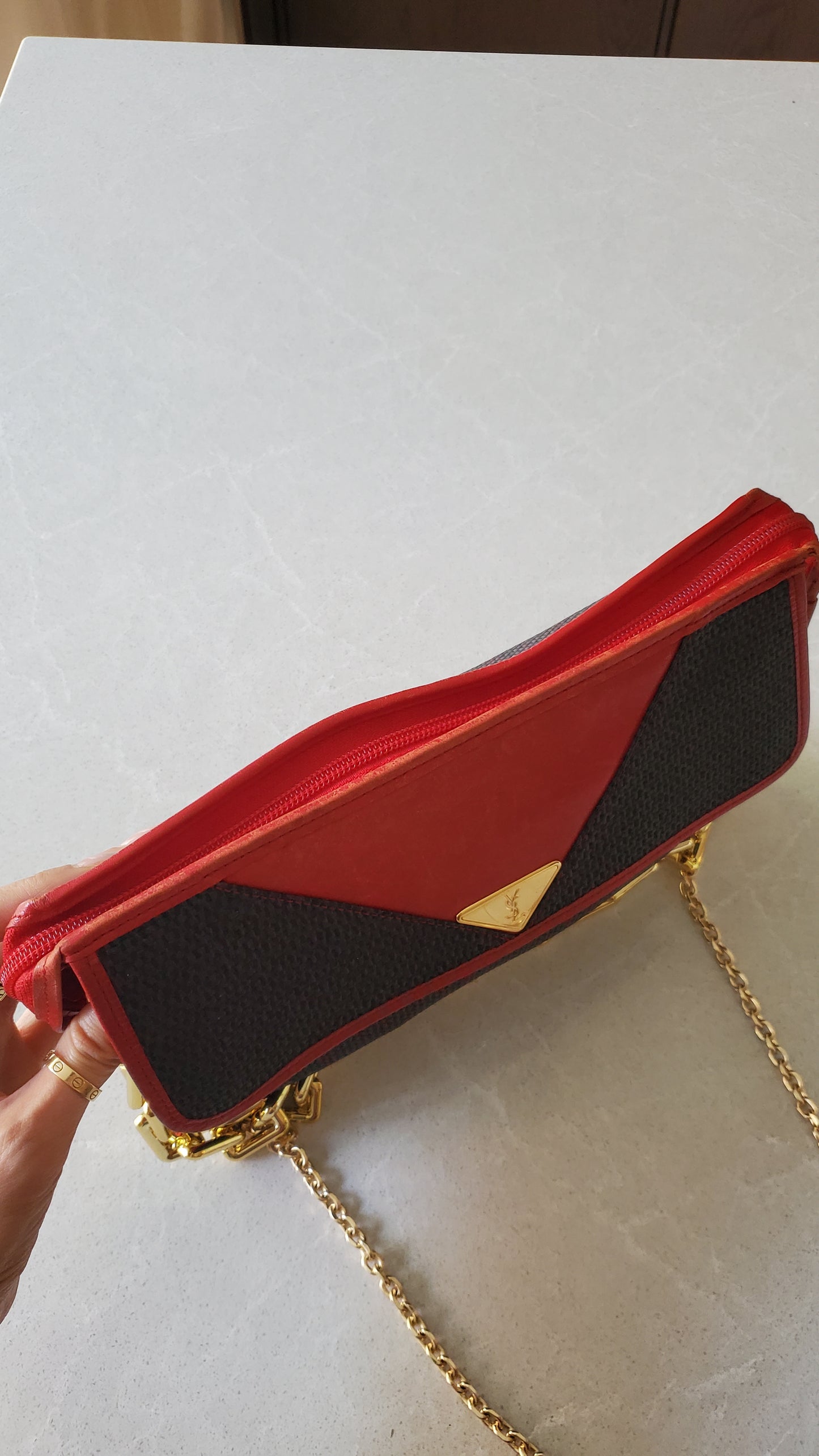 Authentic Vintage YSL Yves Saint Laurent Upcycle Red Purse on Chains