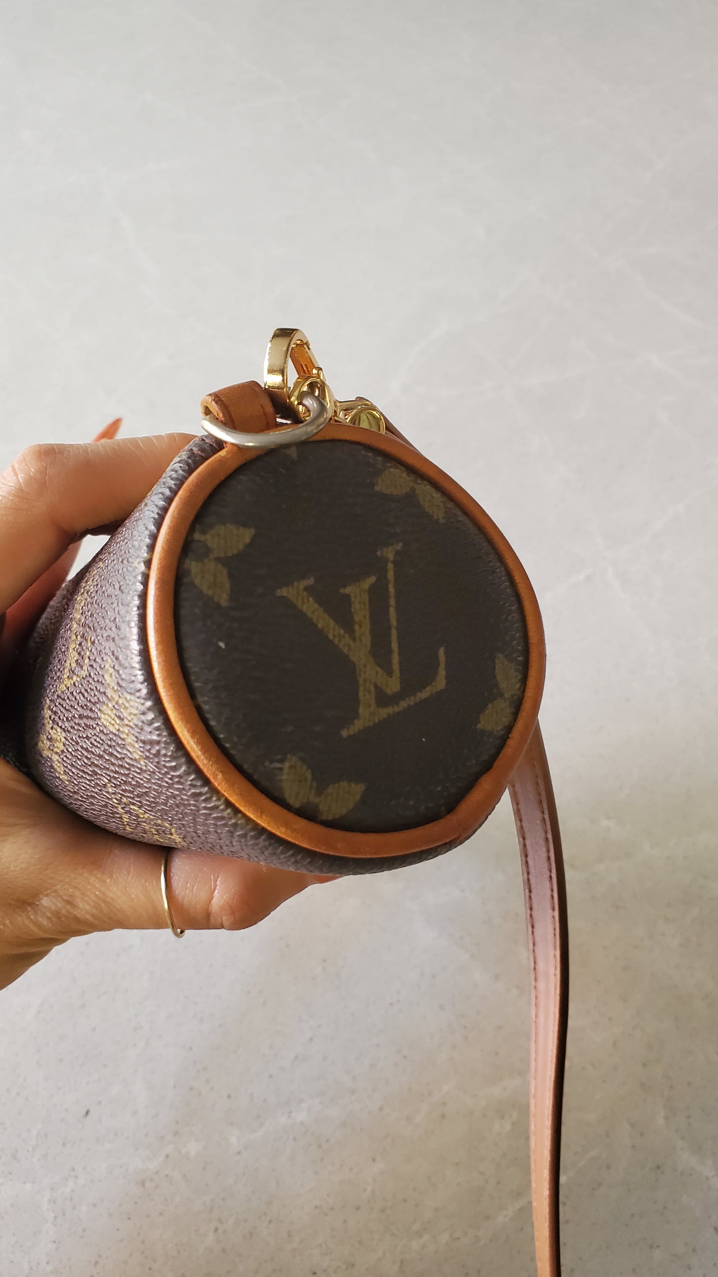 Authentic Vintage Louis Vuitton Upcycle Round Brown Monogram Pouch on Chain & Strap