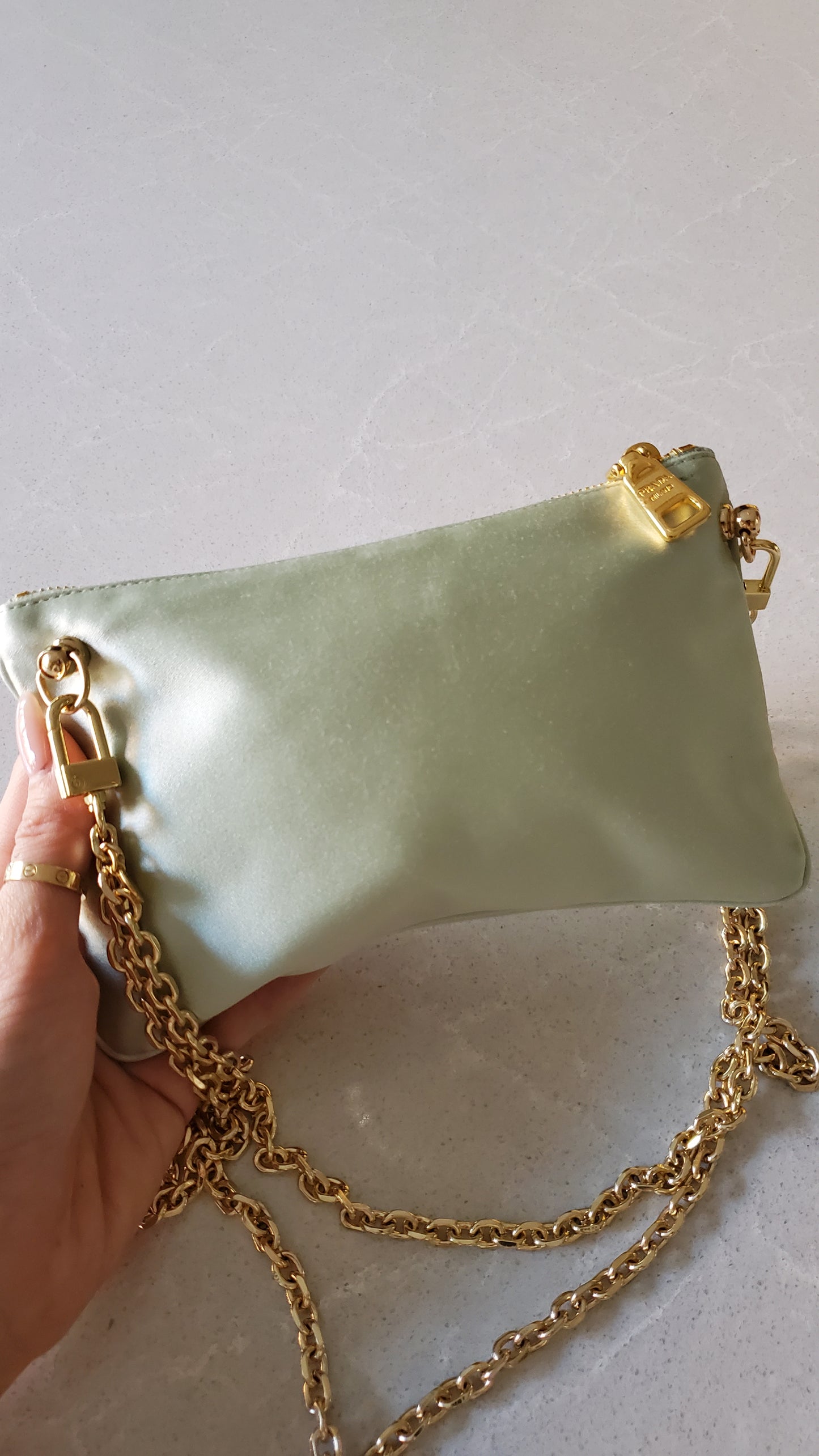 Authentic Prada Upcycle Green Fabric Pouch on Chains