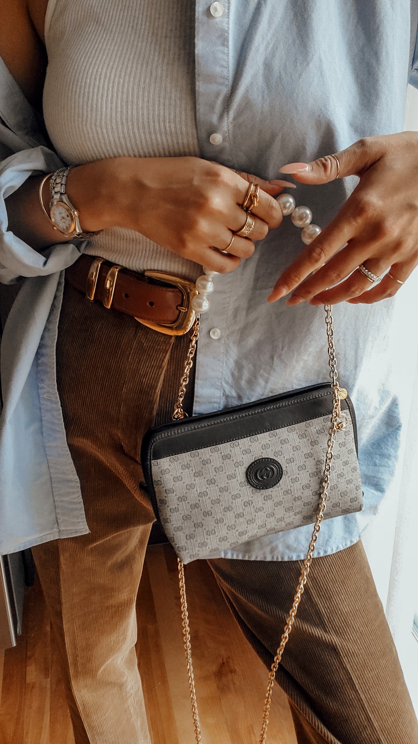 Authentic Vintage Gucci Upcycle Navy Purse on Chains (with pearls)
