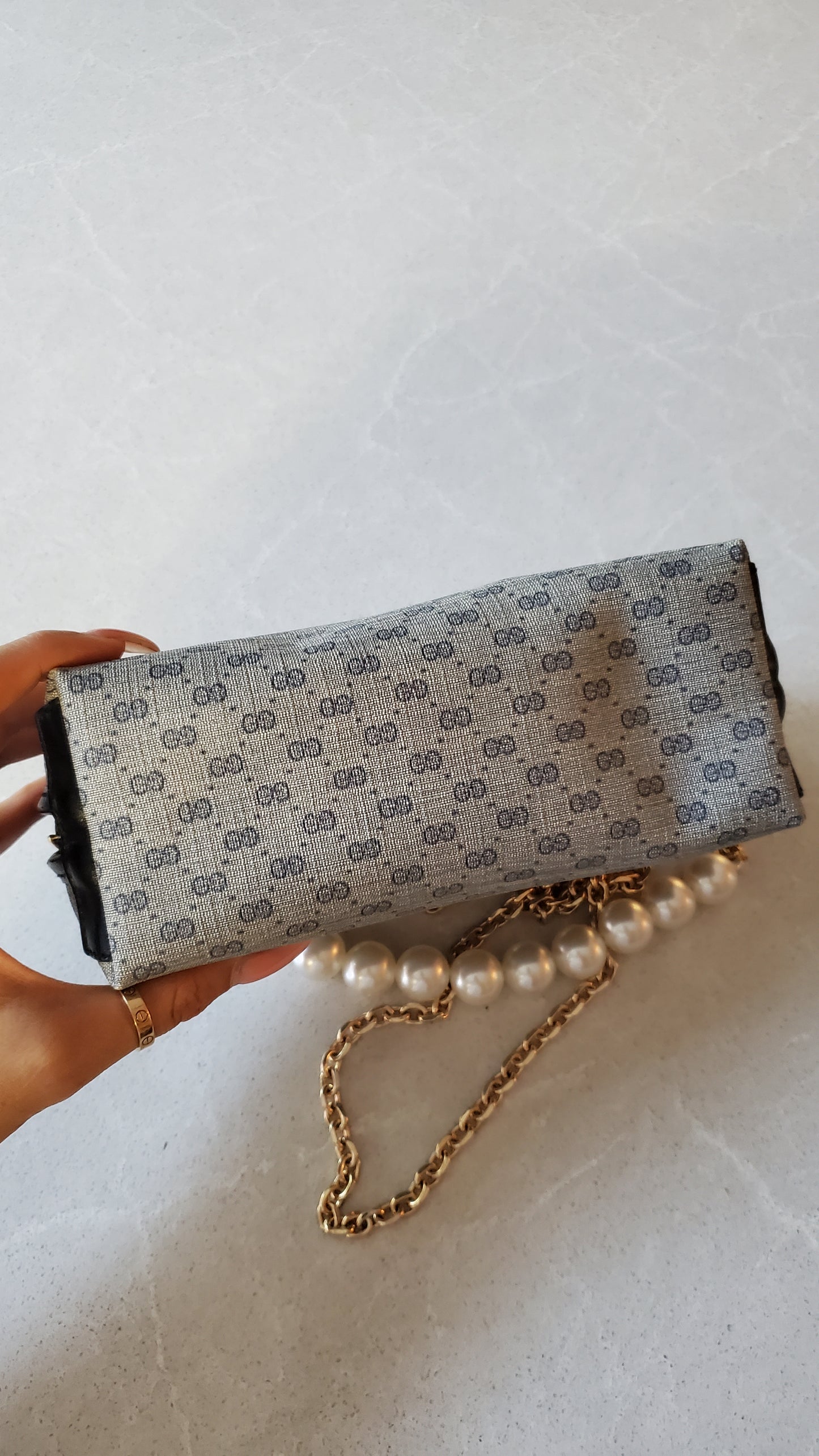 Authentic Vintage Gucci Upcycle Navy Purse on Chains (with pearls)