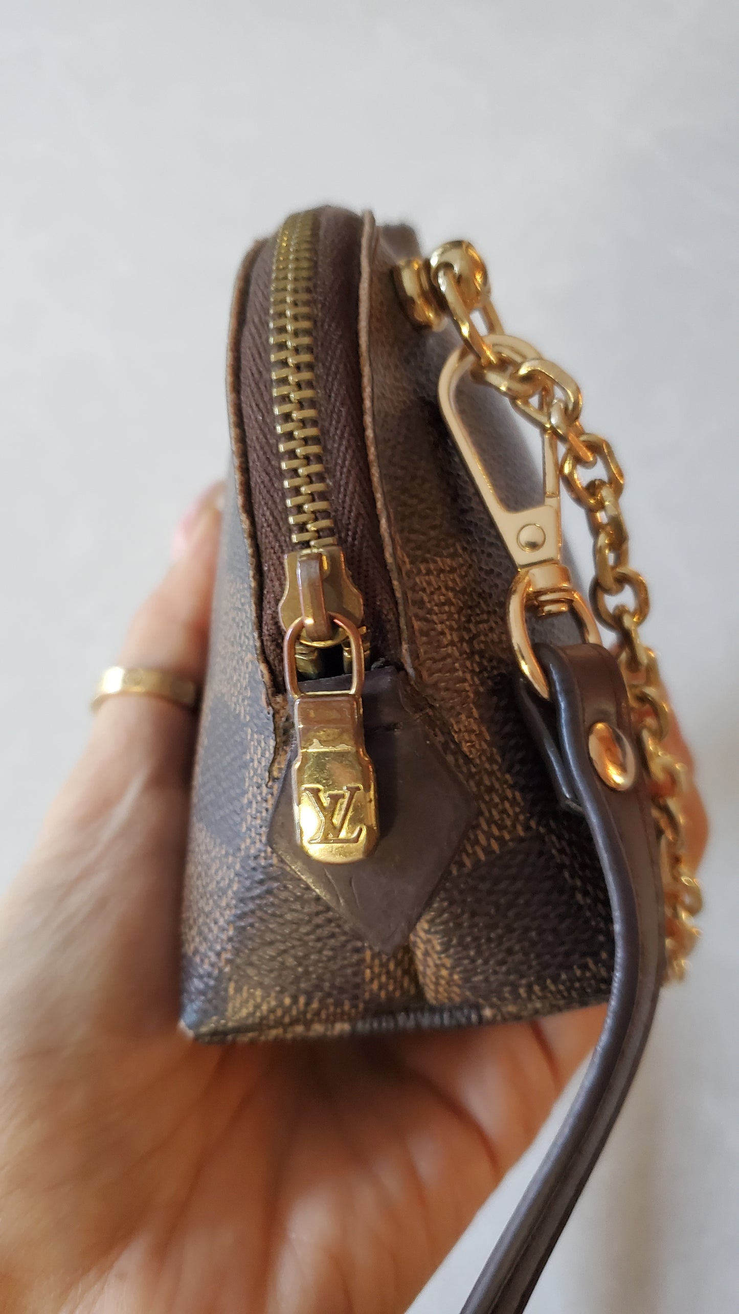 Authentic Louis Vuitton Upcycle Brown Ebene Pouch on Chain & Strap