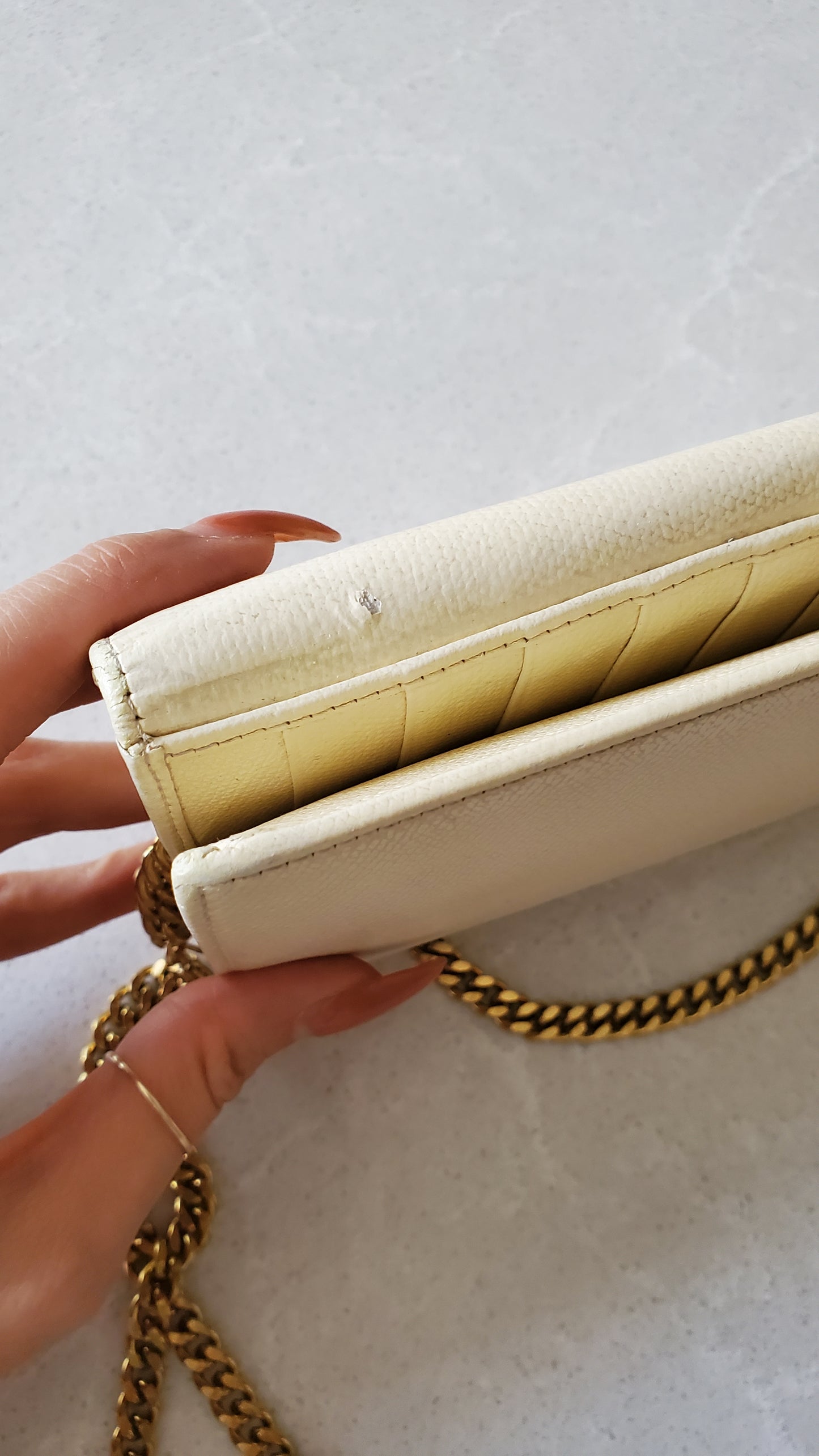 Authentic Vintage Chanel Upcycle Cream Caviar Wallet on Strap