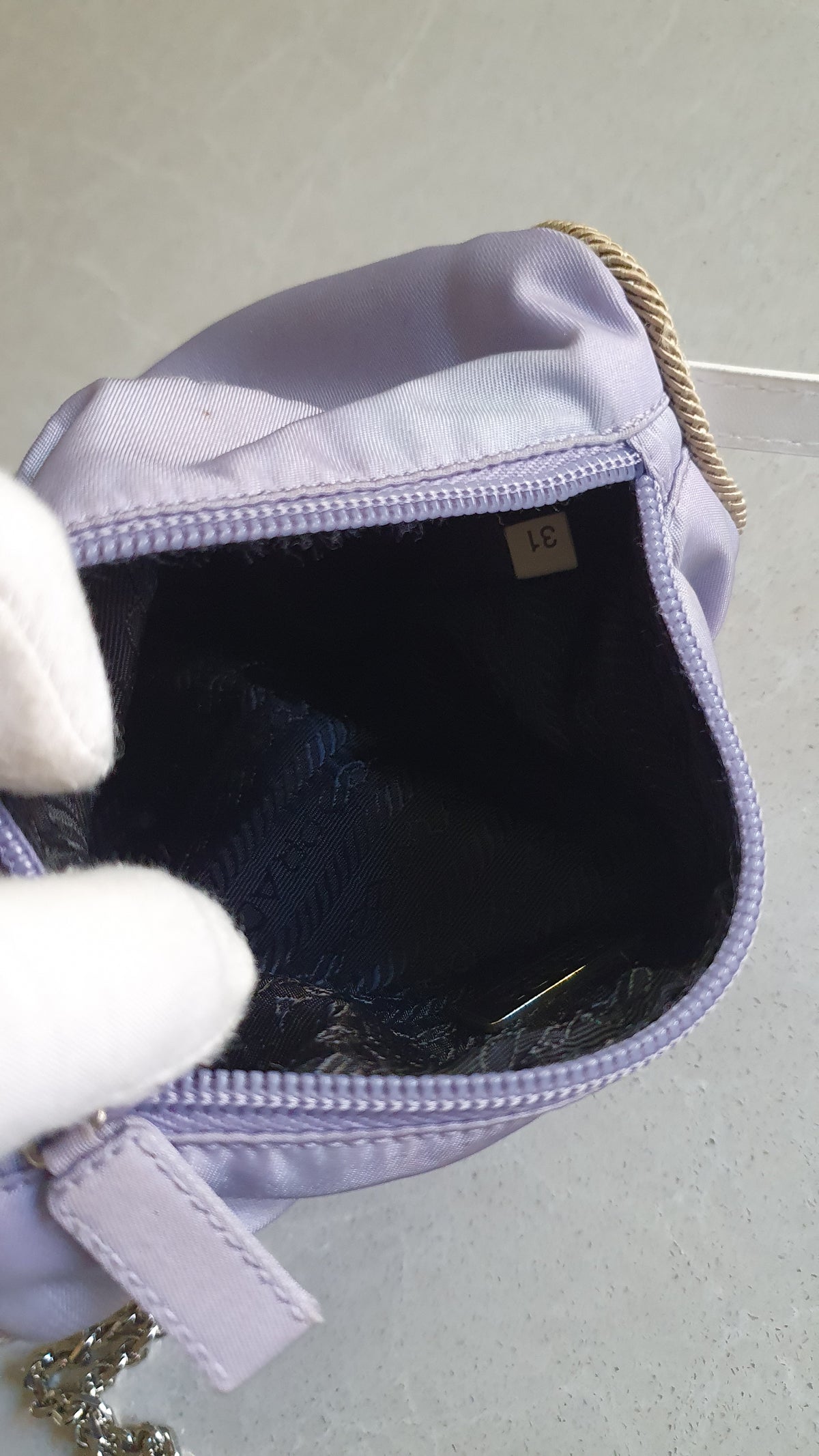 Authentic Prada Upcycle Lilac Pouch with Strap and Chain