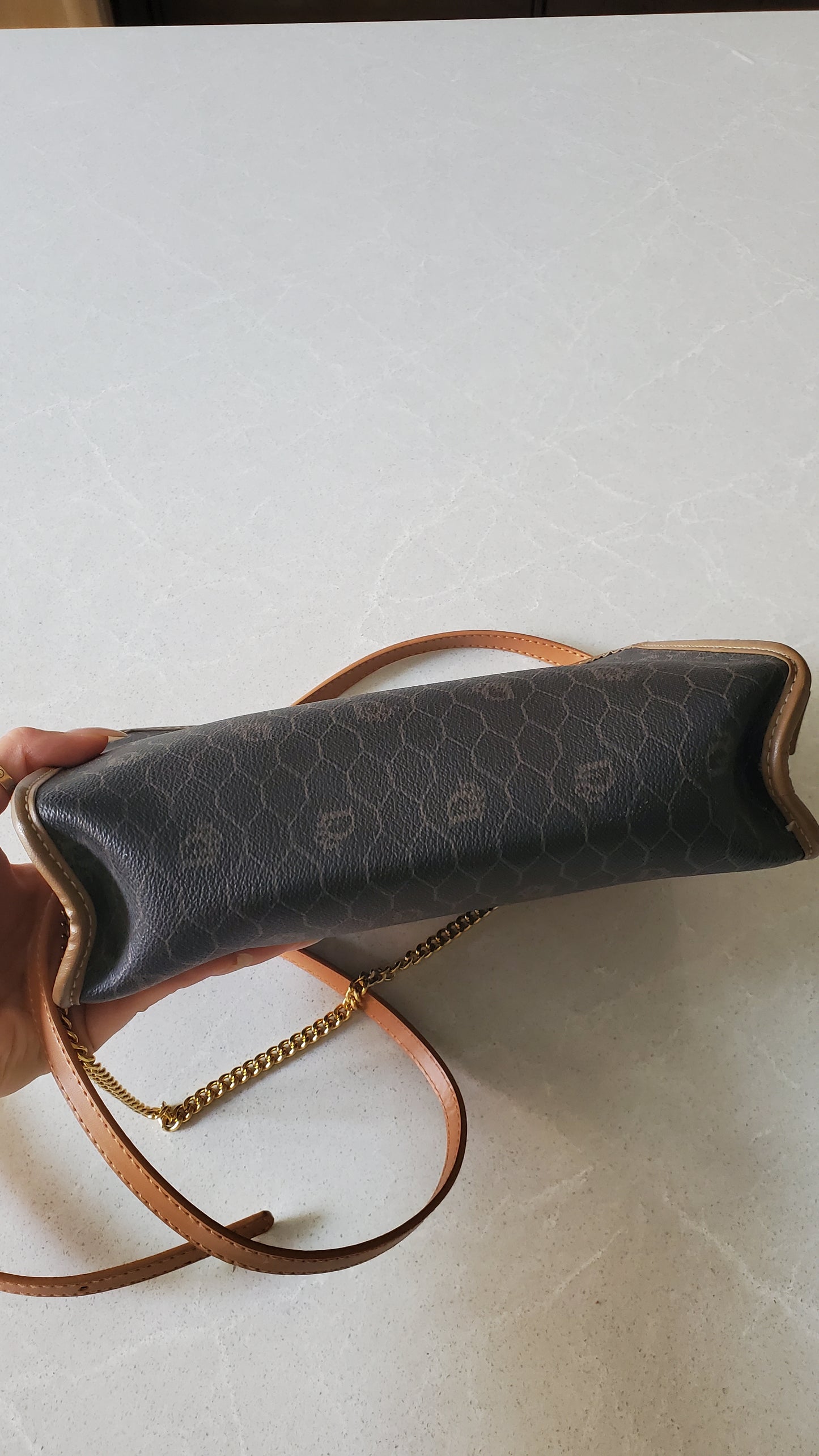 Authentic Vintage Dior Tan Purse on Strap & Chain