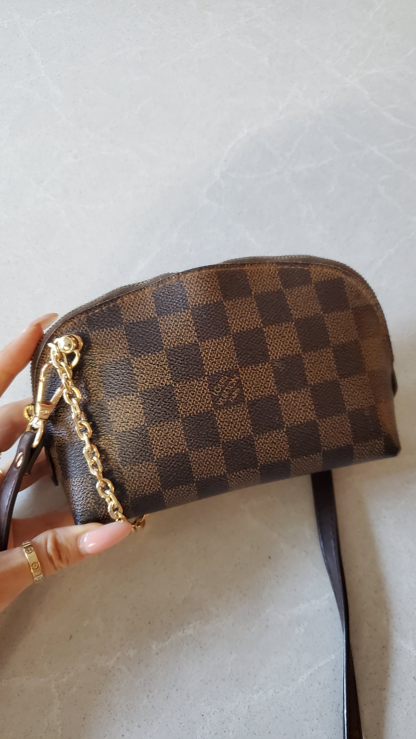 Authentic Louis Vuitton Upcycle Brown Ebene Pouch on Chain & Strap