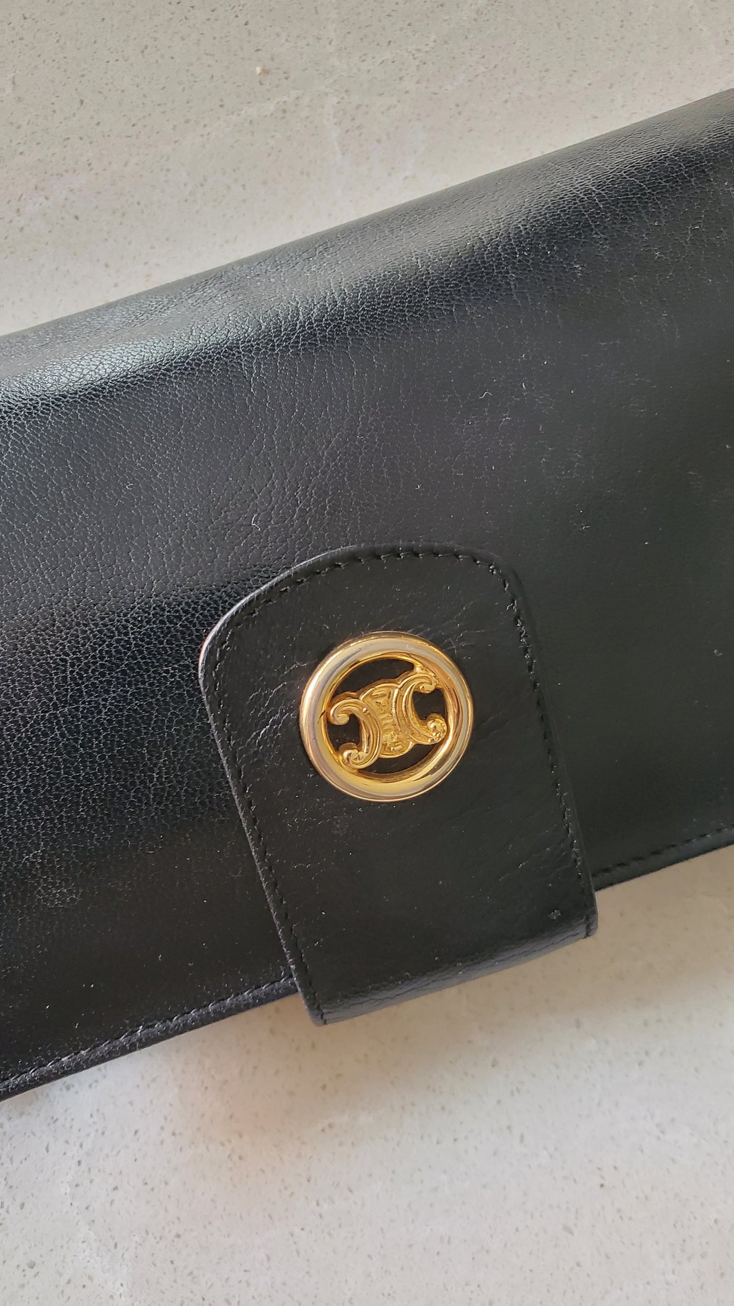 Authentic Vintage Celine Upcycle Long Black Wallet on Strap