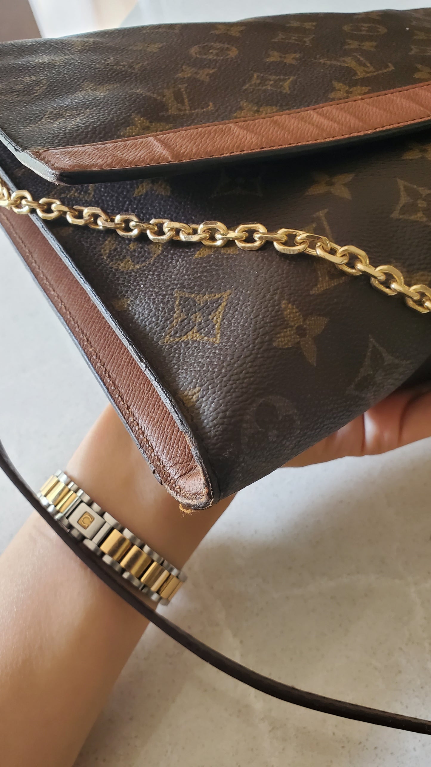 Authentic Vintage Louis Vuitton Upcycle (Large) Purse on Strap & Chain