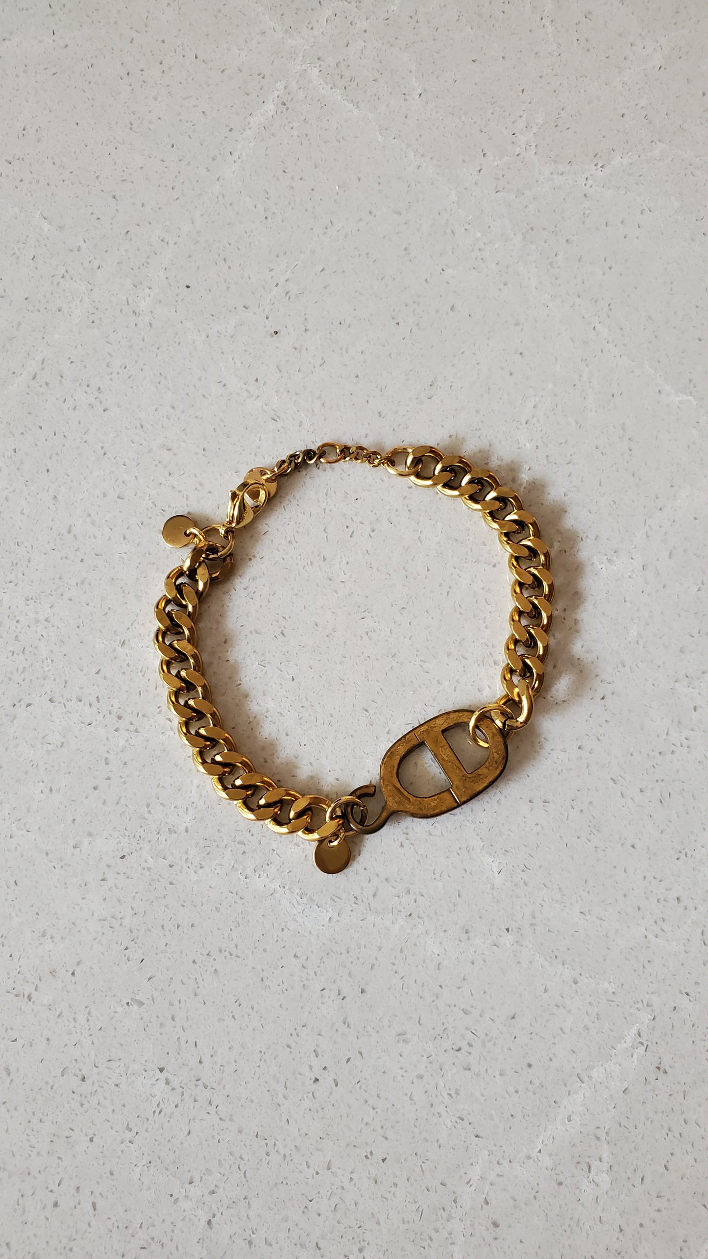Authentic Vintage Dior Upcycle Gold Cuban Chain Bracelet