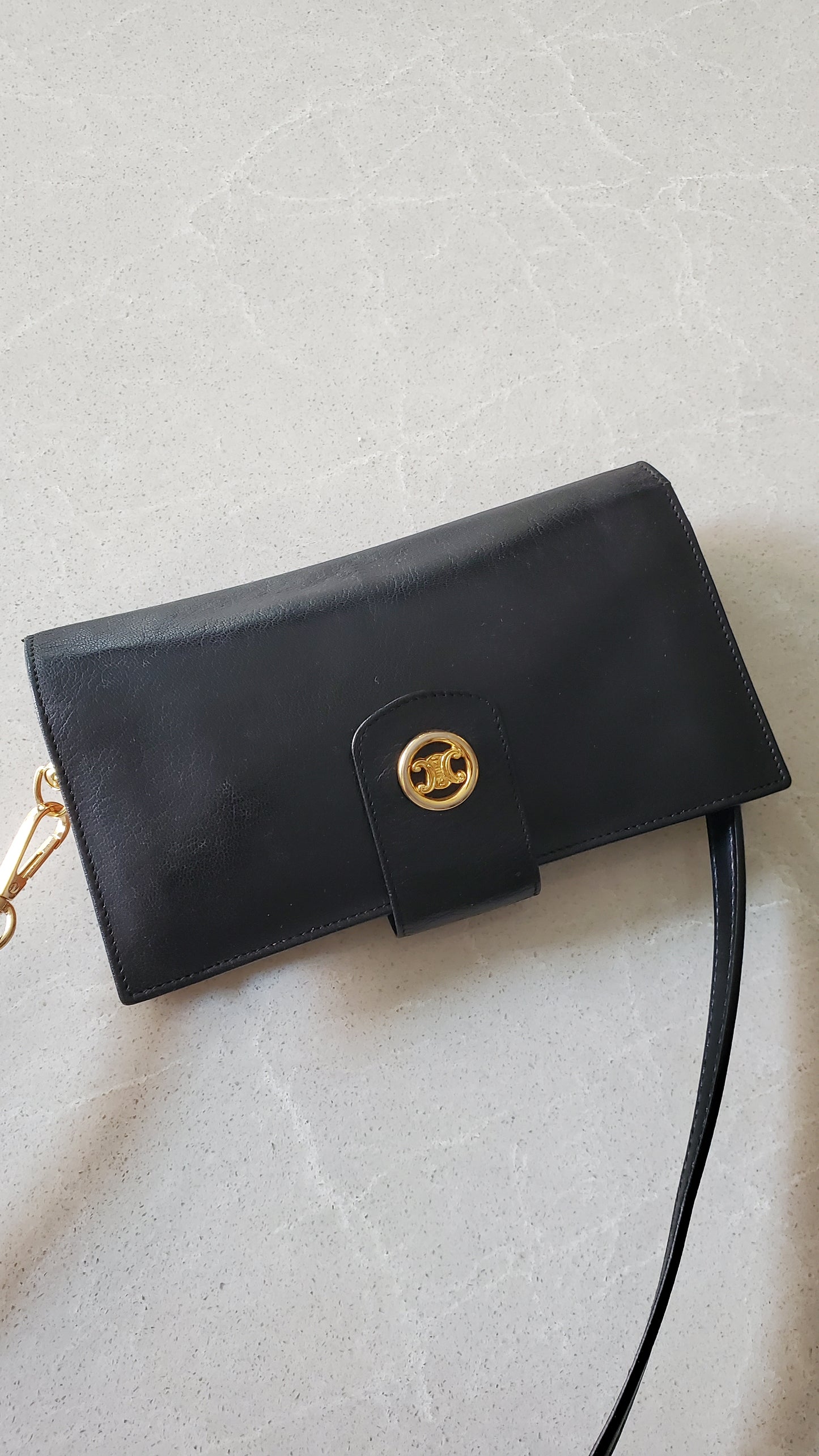 Authentic Vintage Celine Upcycle Long Black Wallet on Strap