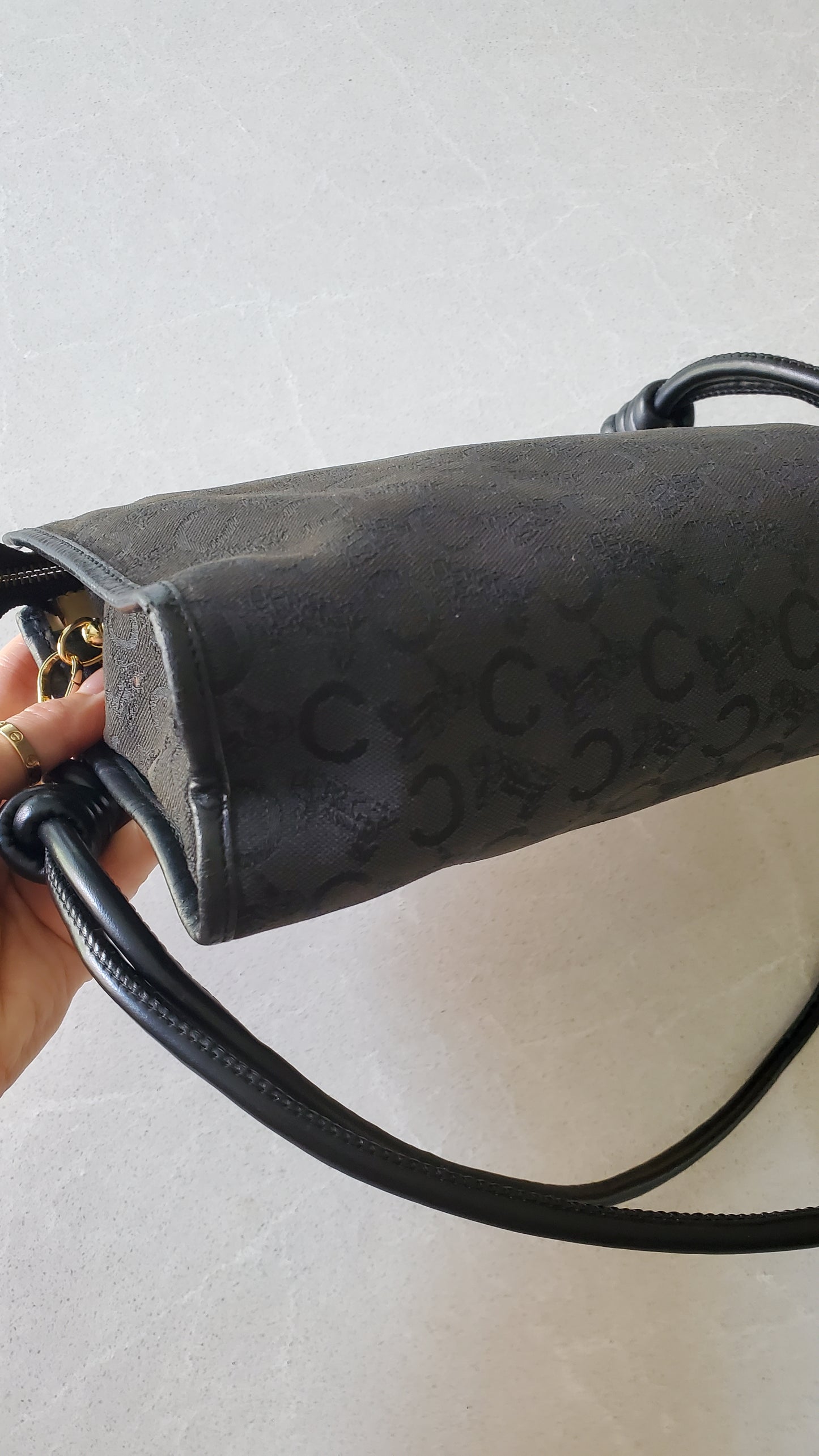Authentic Vintage Celine Upcycle Black Fabric Purse on Strap