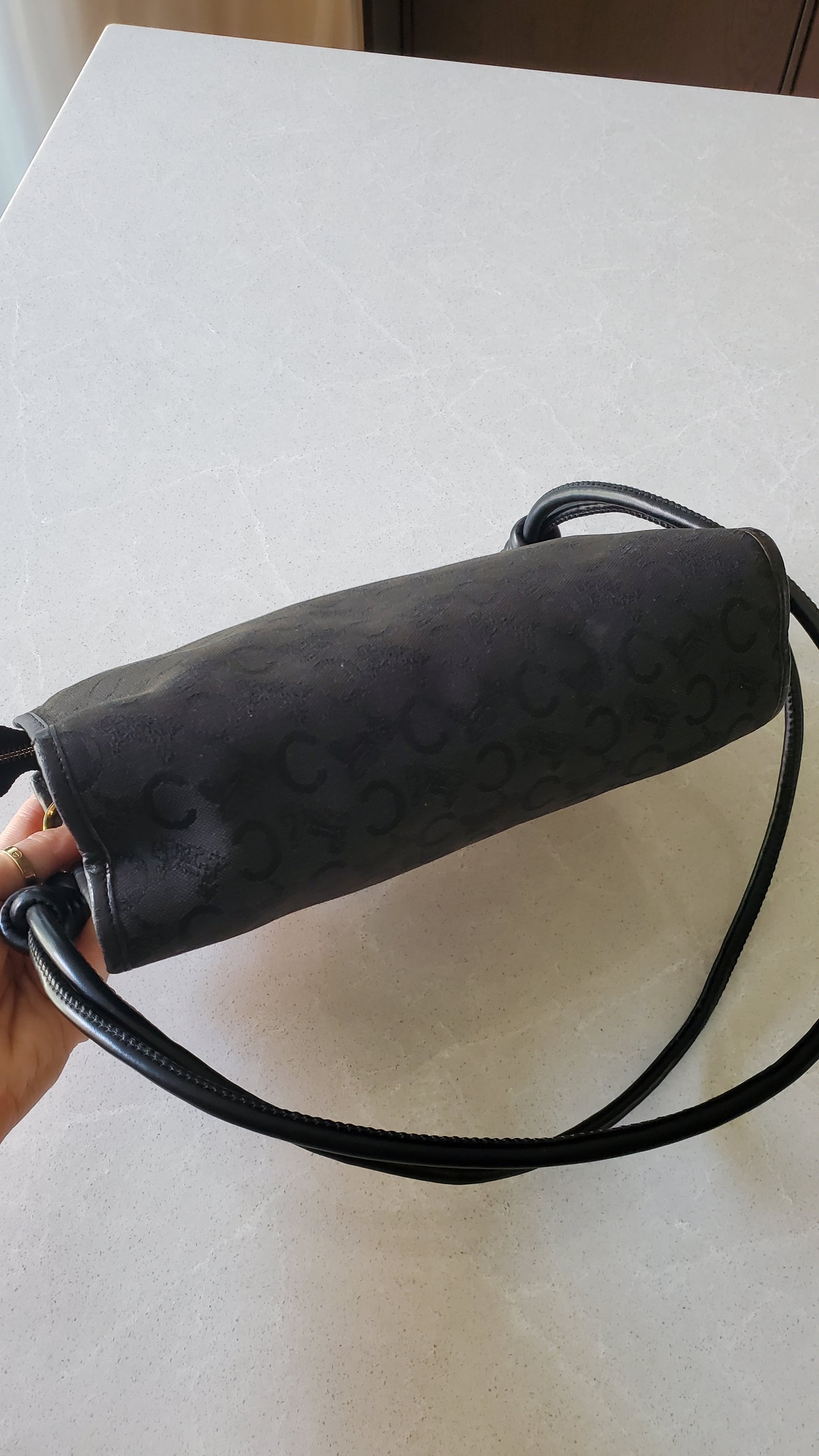 Authentic Vintage Celine Upcycle Black Fabric Purse on Strap