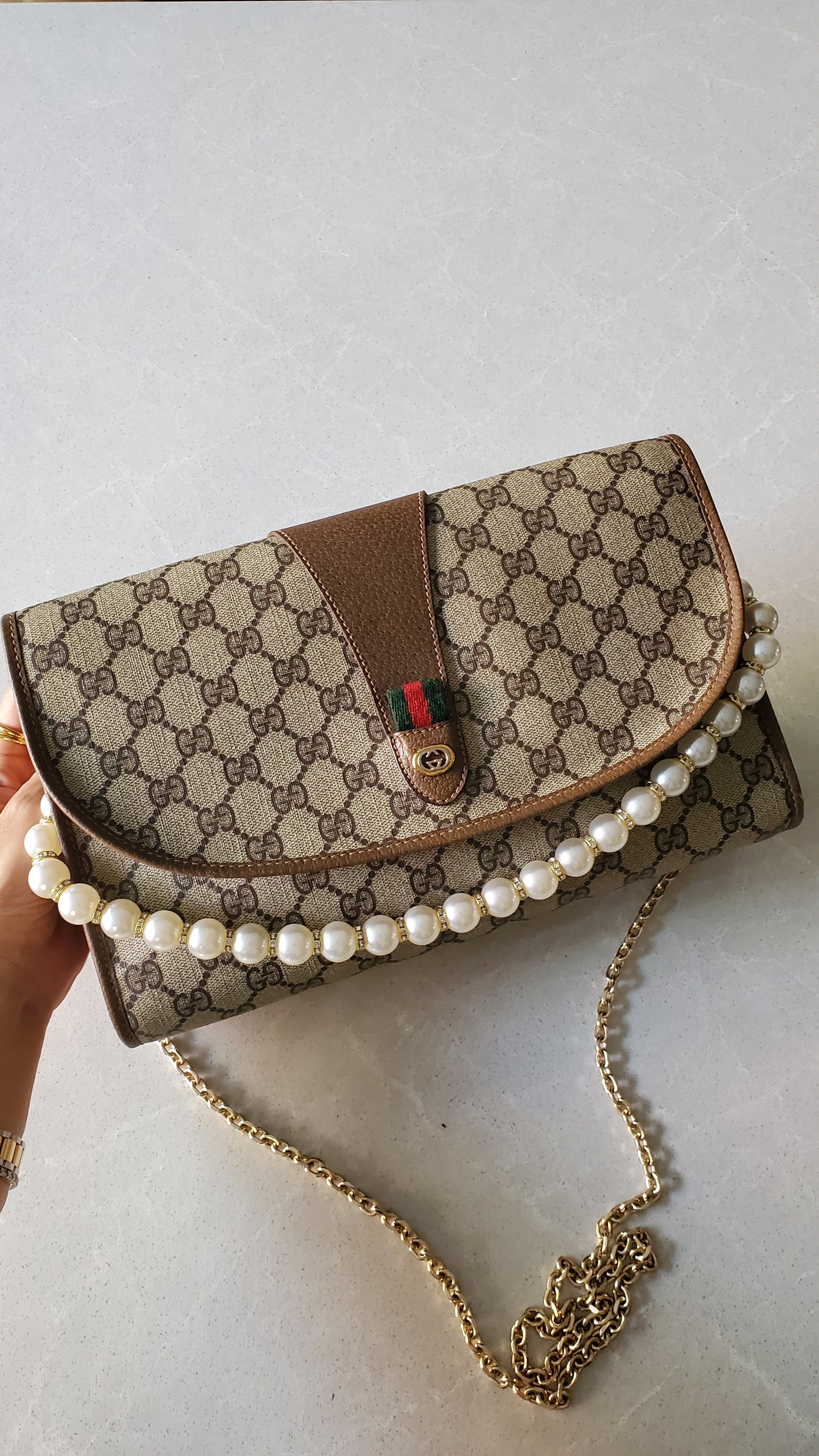 Authentic Vintage Gucci Upcycle Purse on Chains (with pearls)