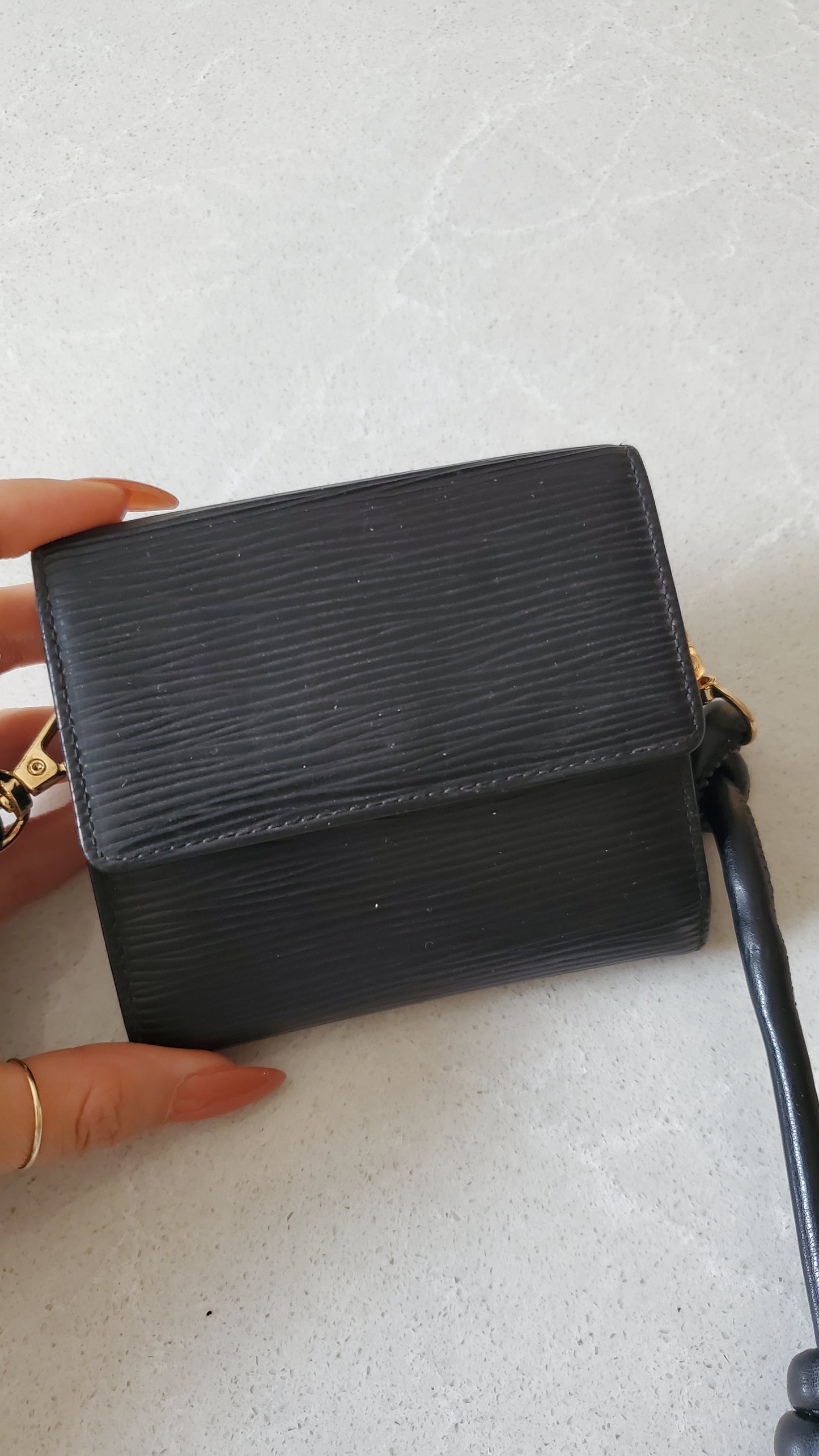 Authentic Vintage Louis Vuitton Upcycle Black Epi Small Wallet on Strap