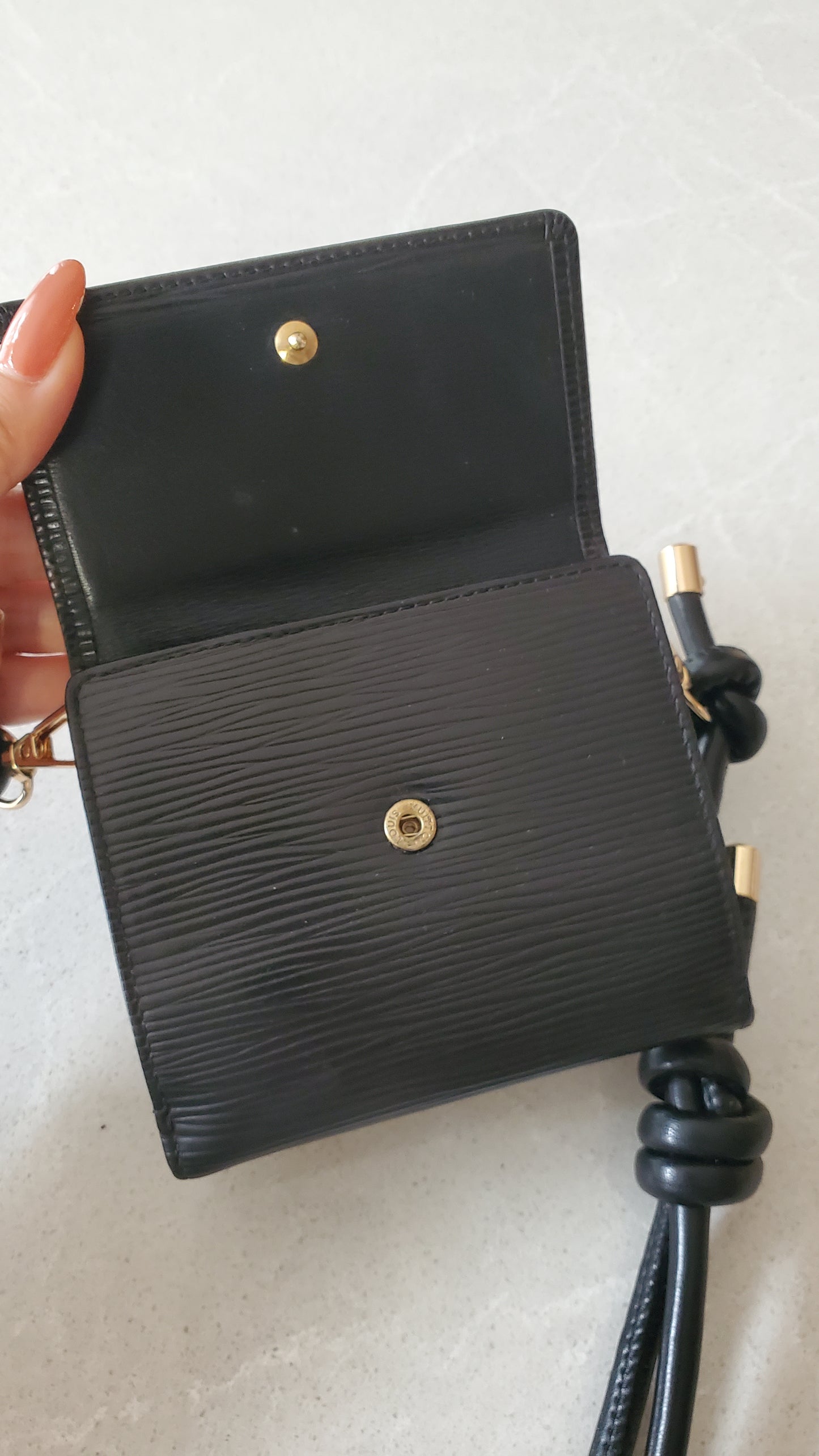 Authentic Vintage Louis Vuitton Upcycle Black Epi Small Wallet on Strap