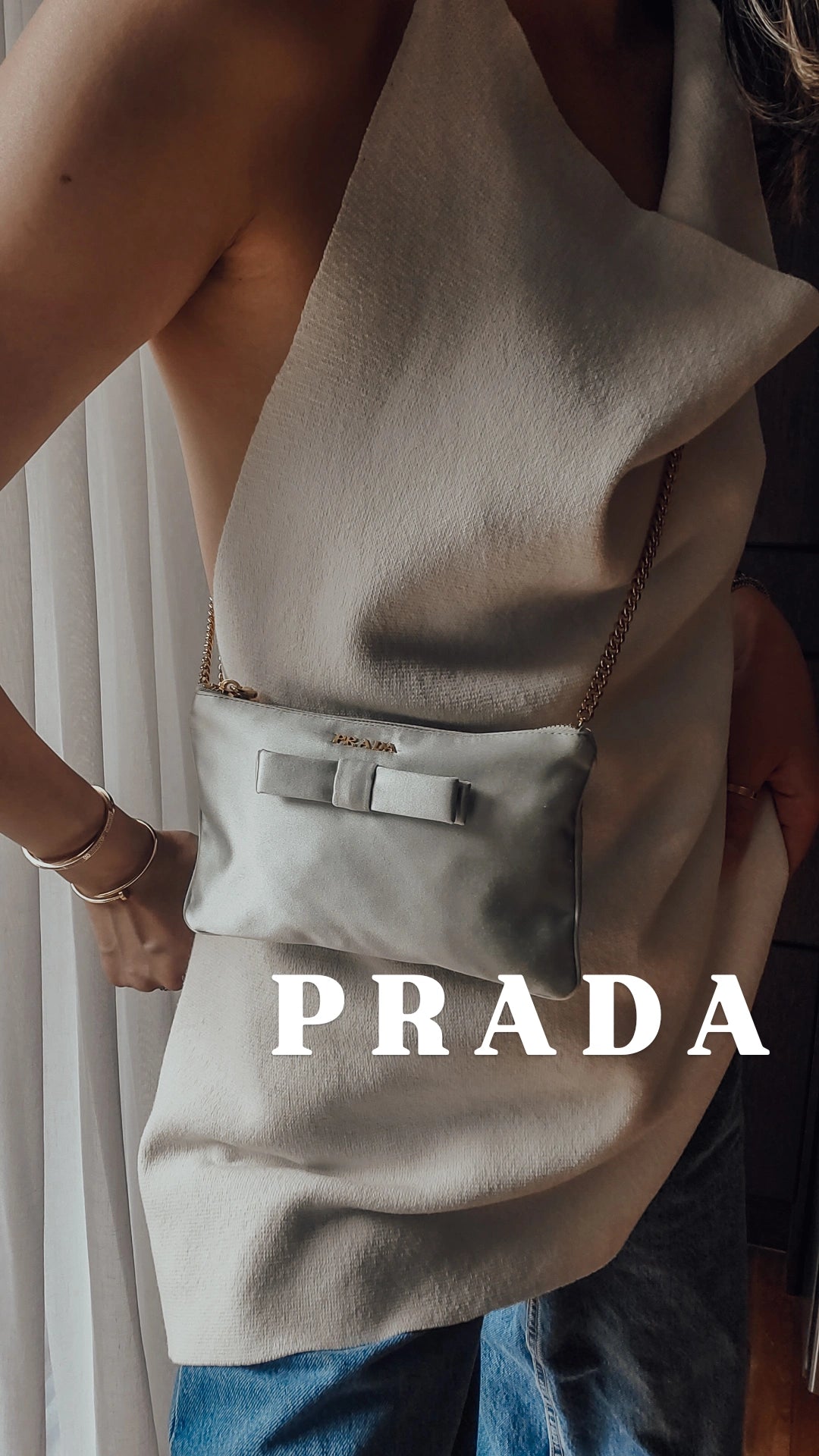 Authentic Prada Upcycle Green Fabric Pouch on Chains
