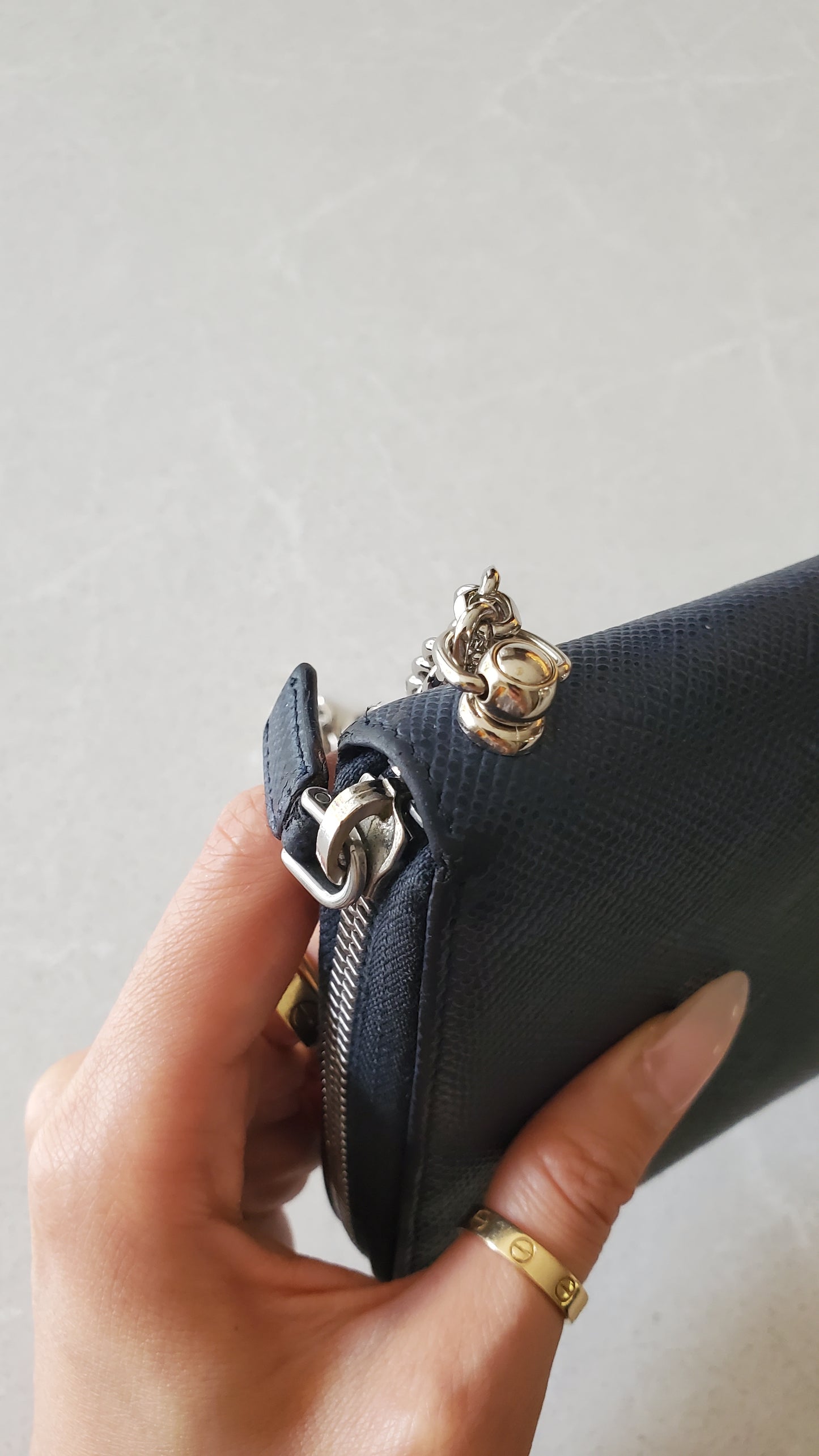 Authentic Prada Upcycle Dark Navy Large Zip-Up Wallet on Chain