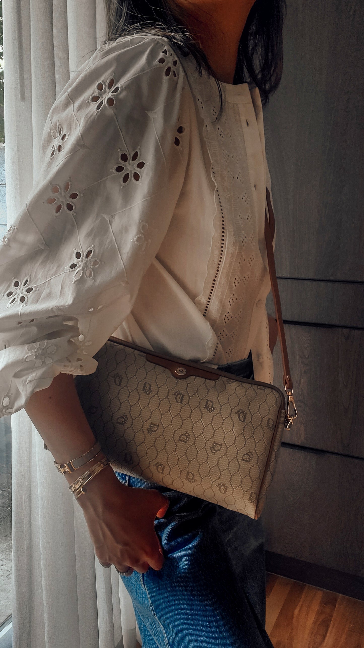 Authentic Vintage Dior Tan Purse on Strap & Chain