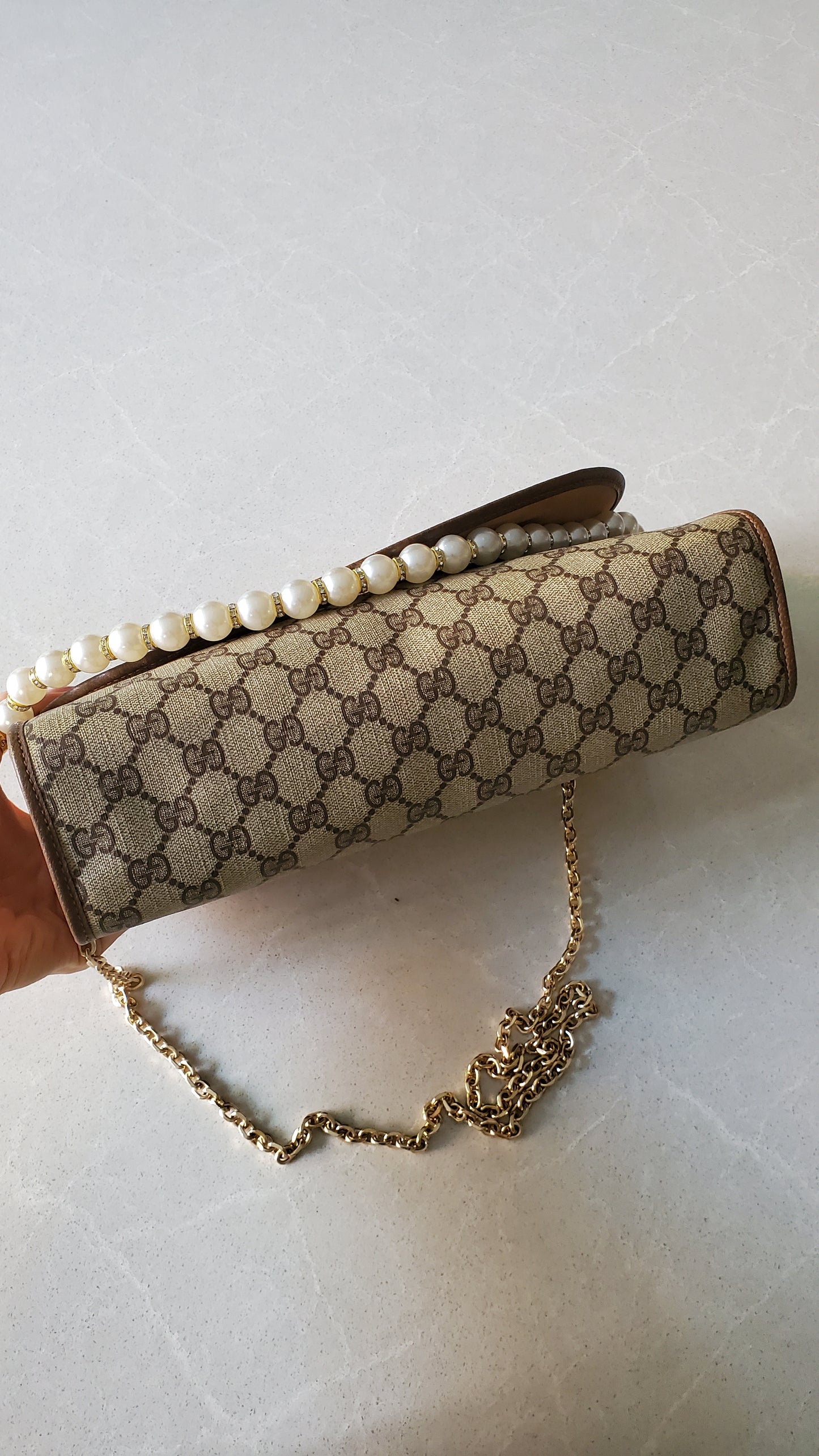 Authentic Vintage Gucci Upcycle Purse on Chains (with pearls)
