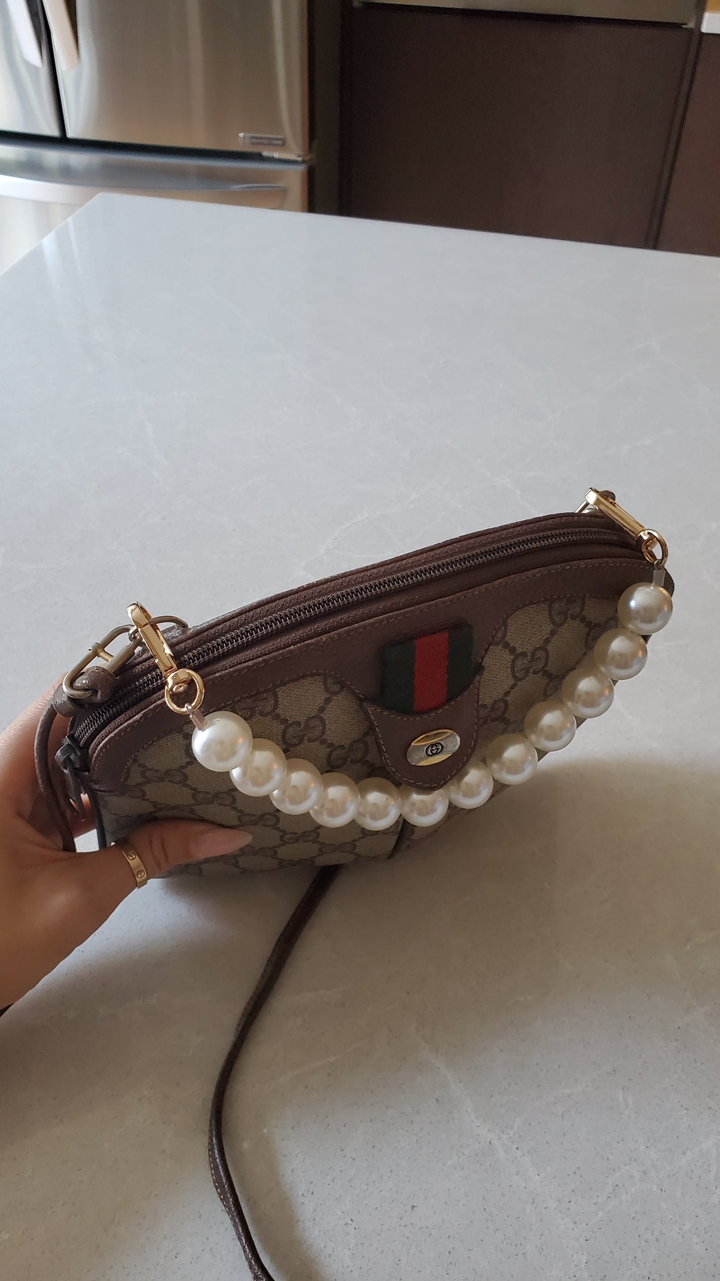 Authentic Vintage Gucci Upcycle Purse on Chain & Strap (Pearl)