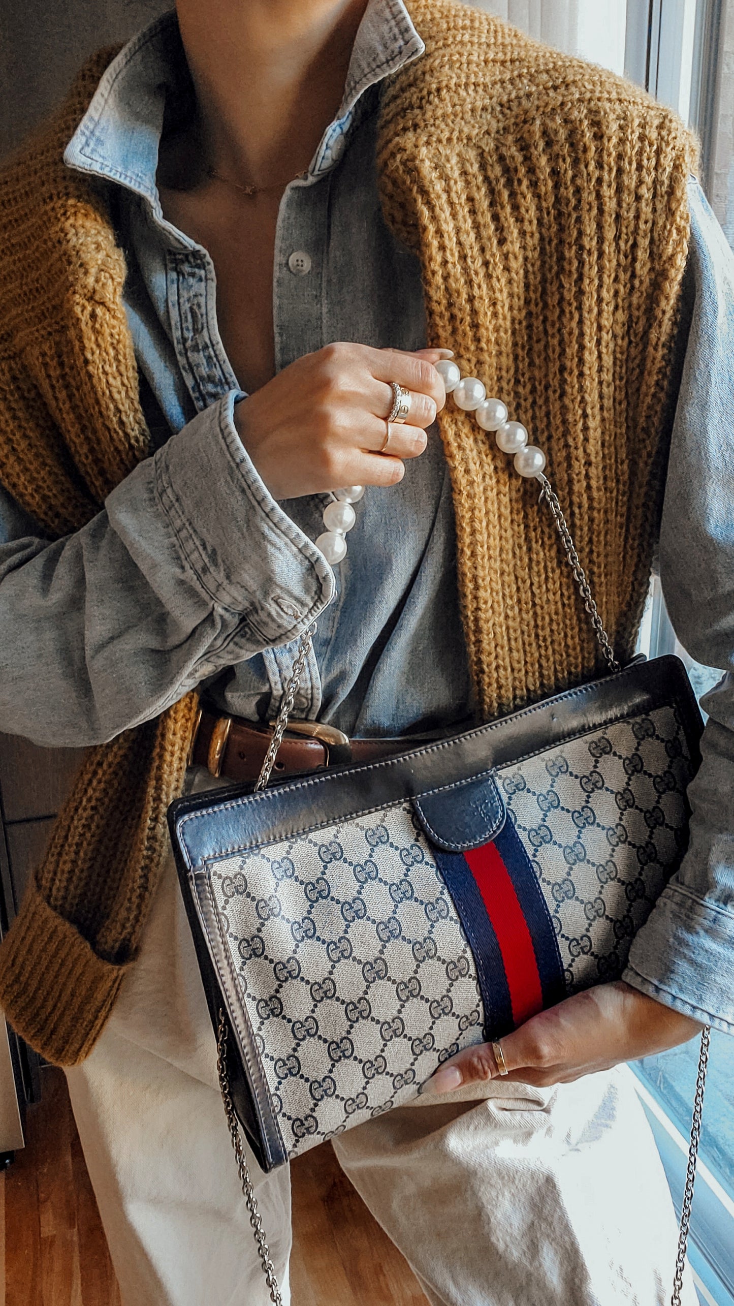 Authentic Vintage Upcycle Gucci Large Bag on Chains (with velcro closing)