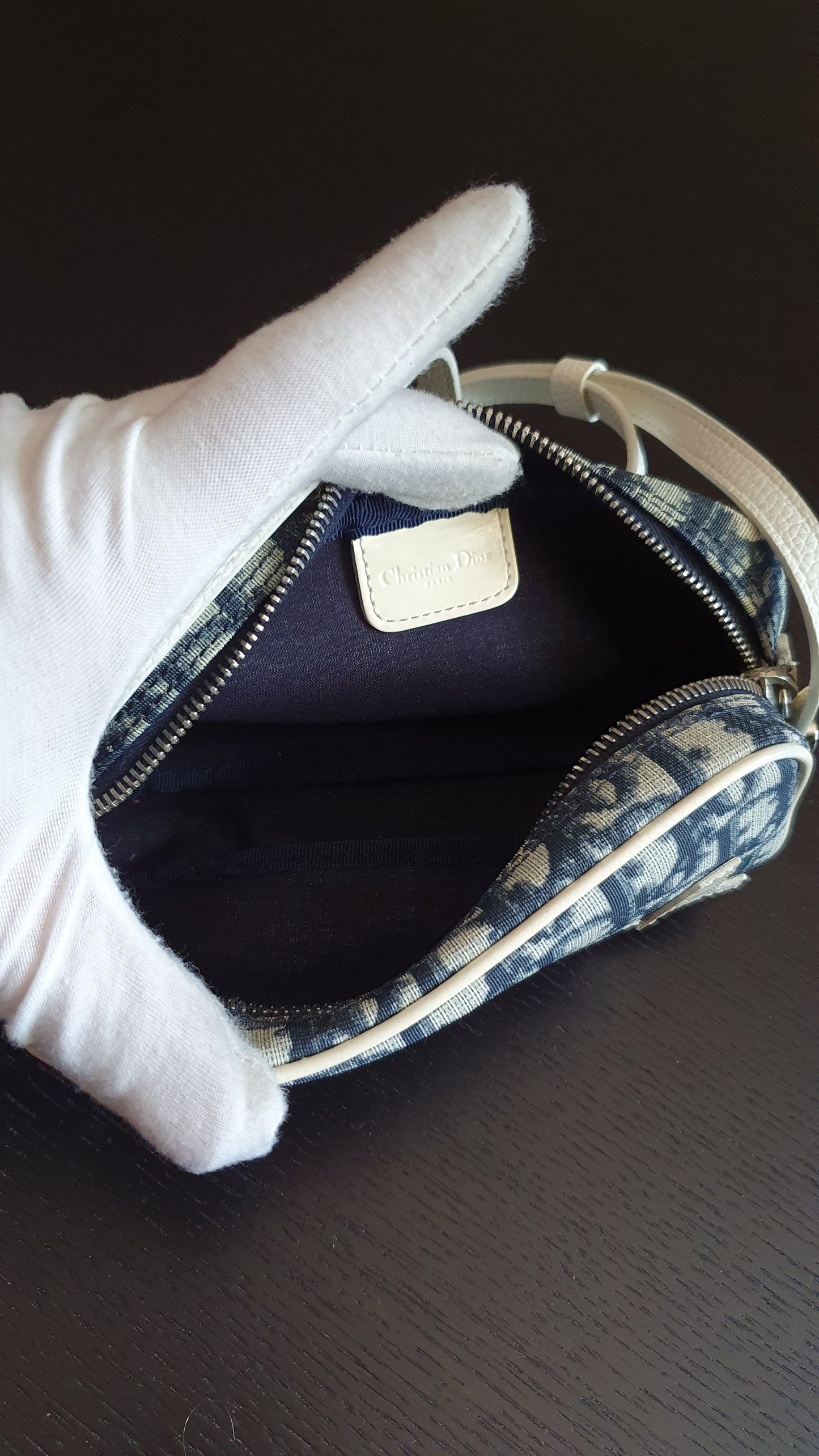 Authentic Vintage Dior Upcycle Navy Shoulder Pouch Purse with Adjustable Strap