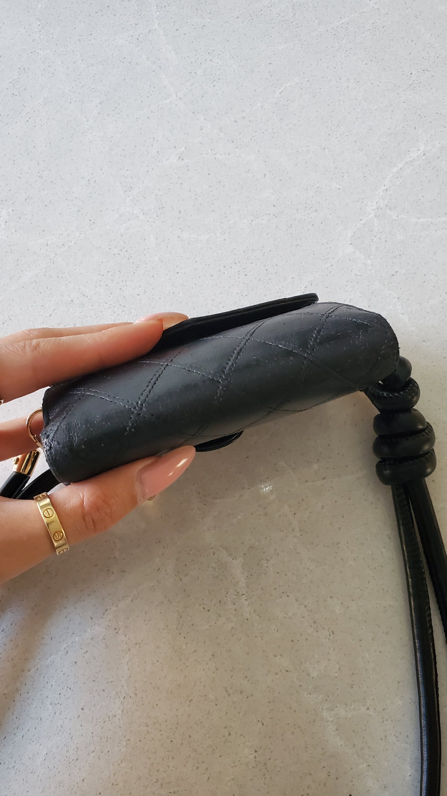 Authentic Chanel Upcycle Black Lambskin Small Wallet on Strap