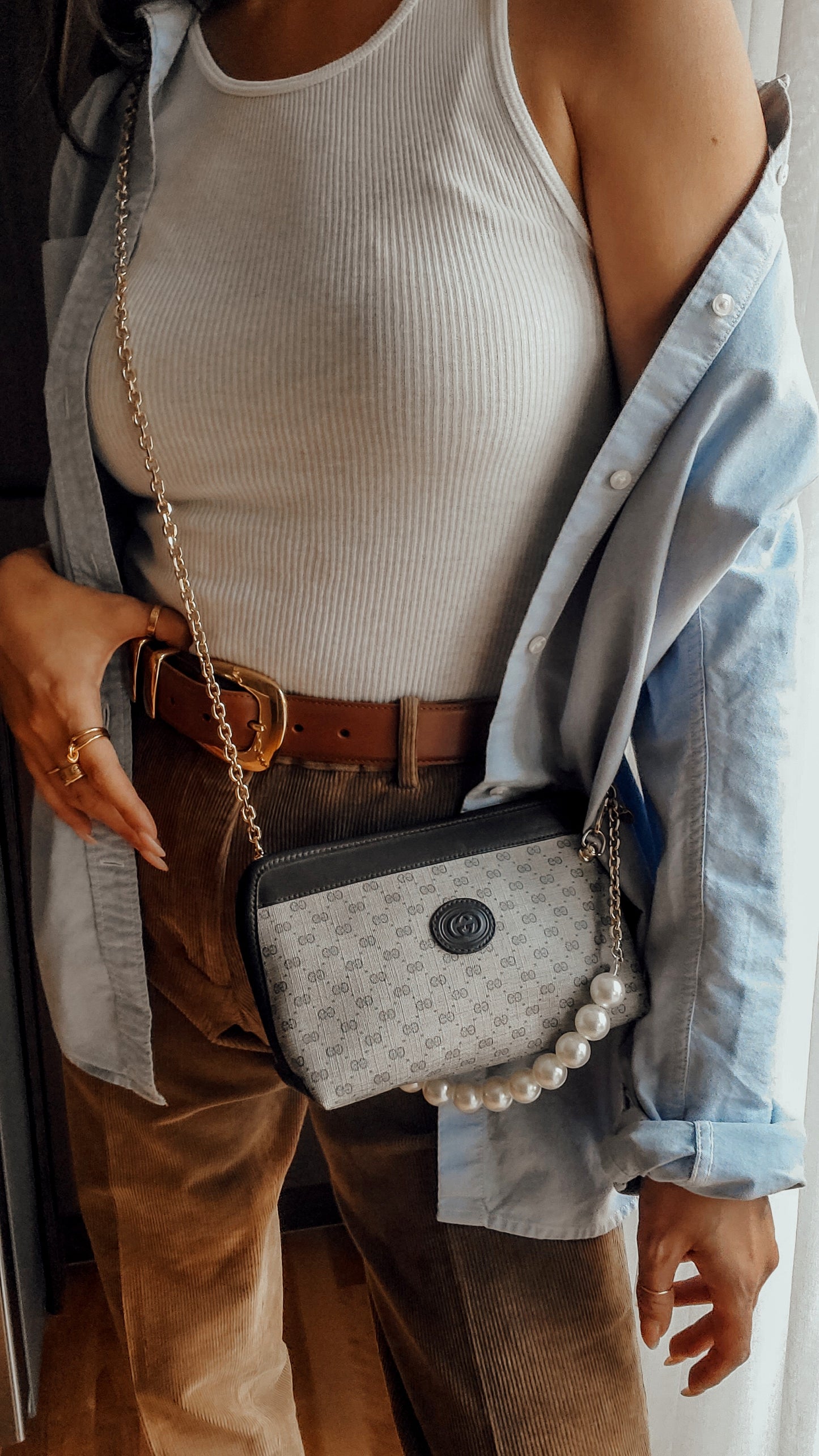 Authentic Vintage Gucci Upcycle Navy Purse on Chains (with pearls)