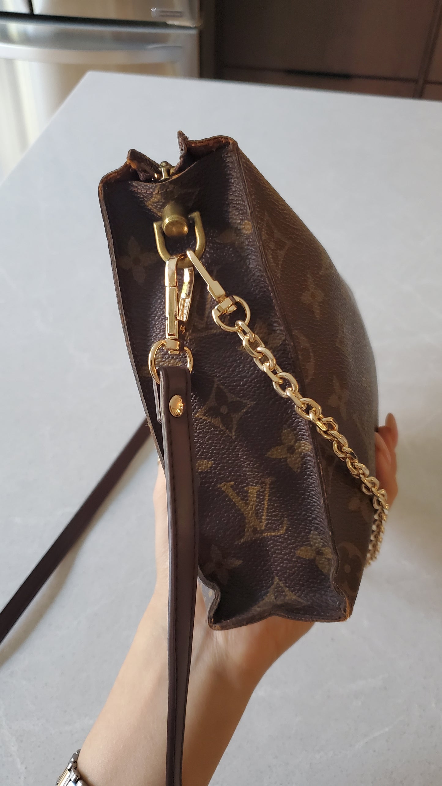 Authentic Vintage Louis Vuitton Upcycle Pouch on Chain & Strap