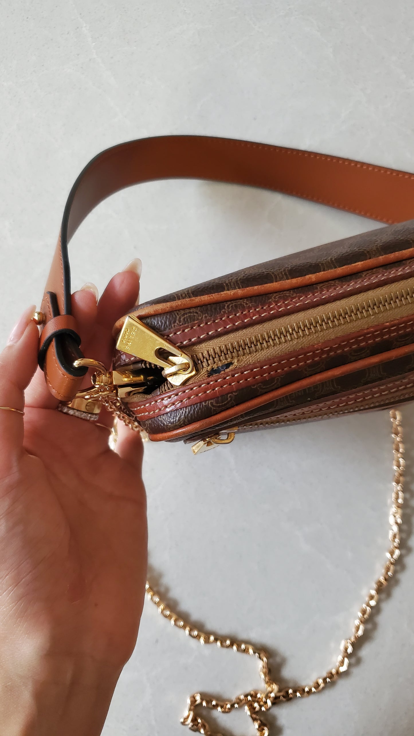 Authentic Vintage Celine Upcycle Purse on Chain & Strap