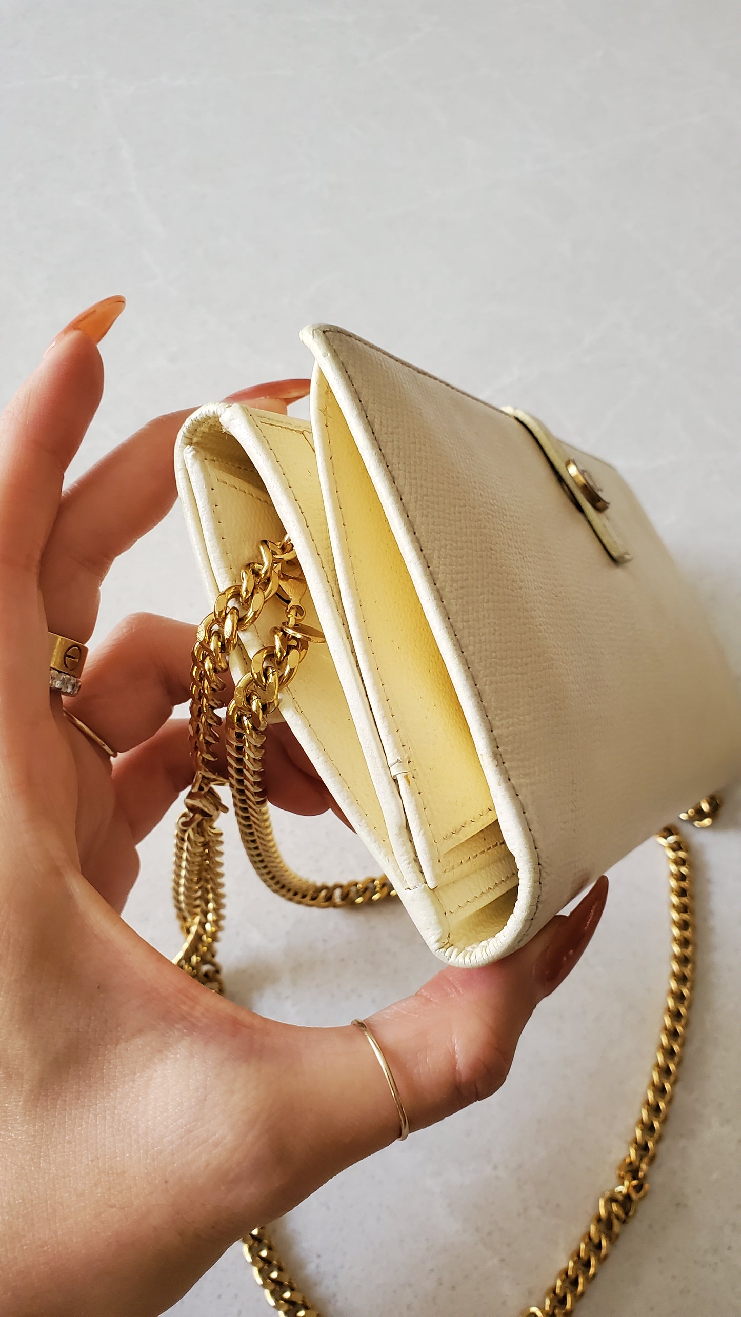 Authentic Vintage Chanel Upcycle Cream Caviar Wallet on Strap