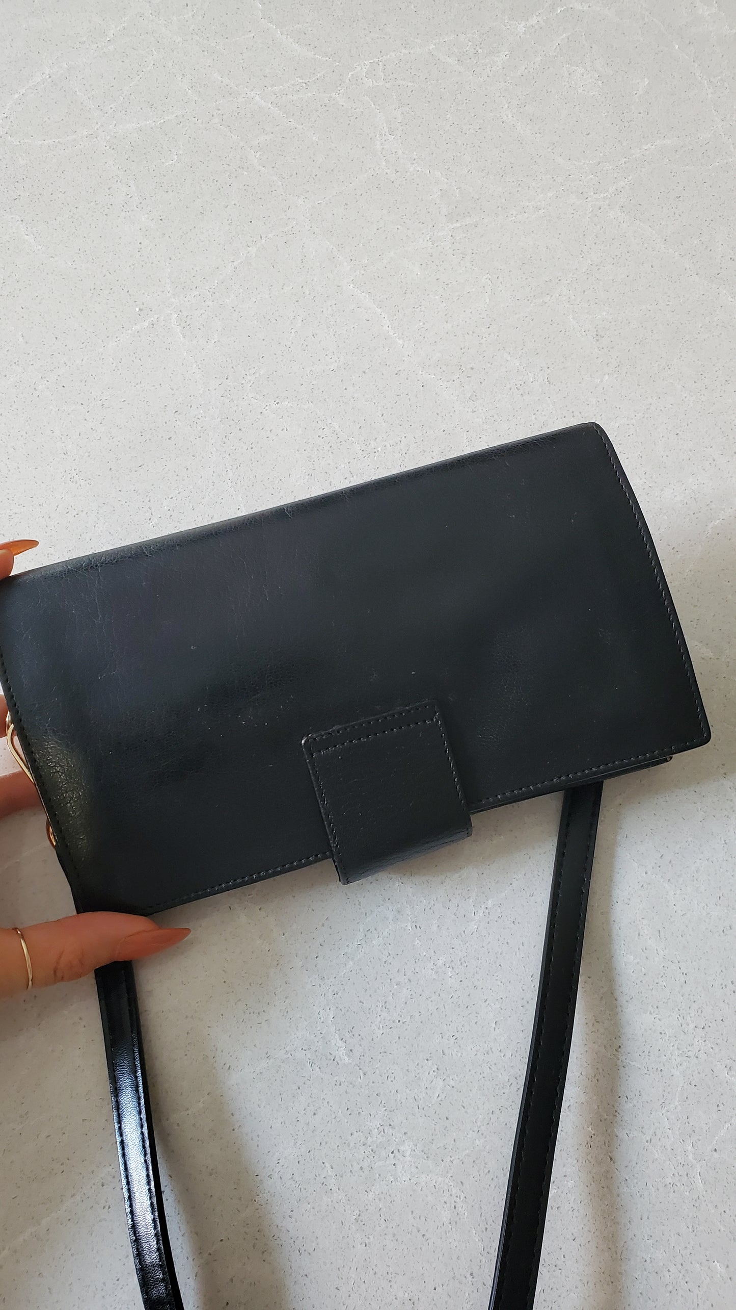 Authentic Vintage Celine Upcycle Long Black Wallet on Strap