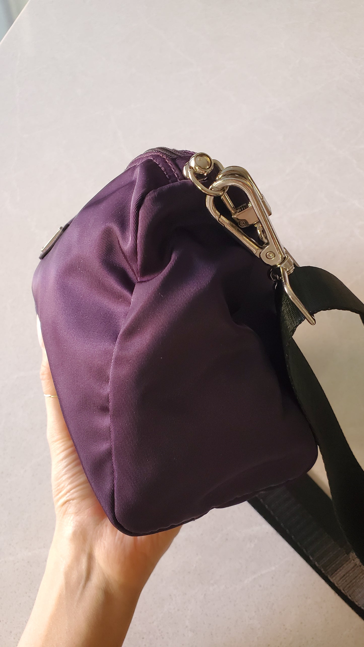 Authentic Prada Upcycle Purple Nylon Medium Size Pouch on Chain & Strap