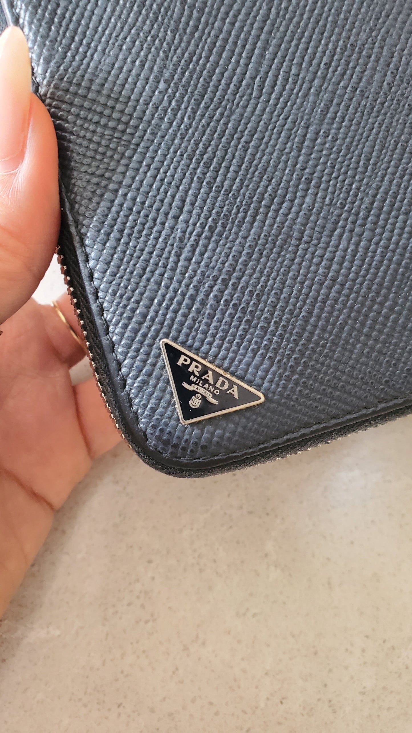 Authentic Prada Upcycle Dark Navy Large Zip-Up Wallet on Chain