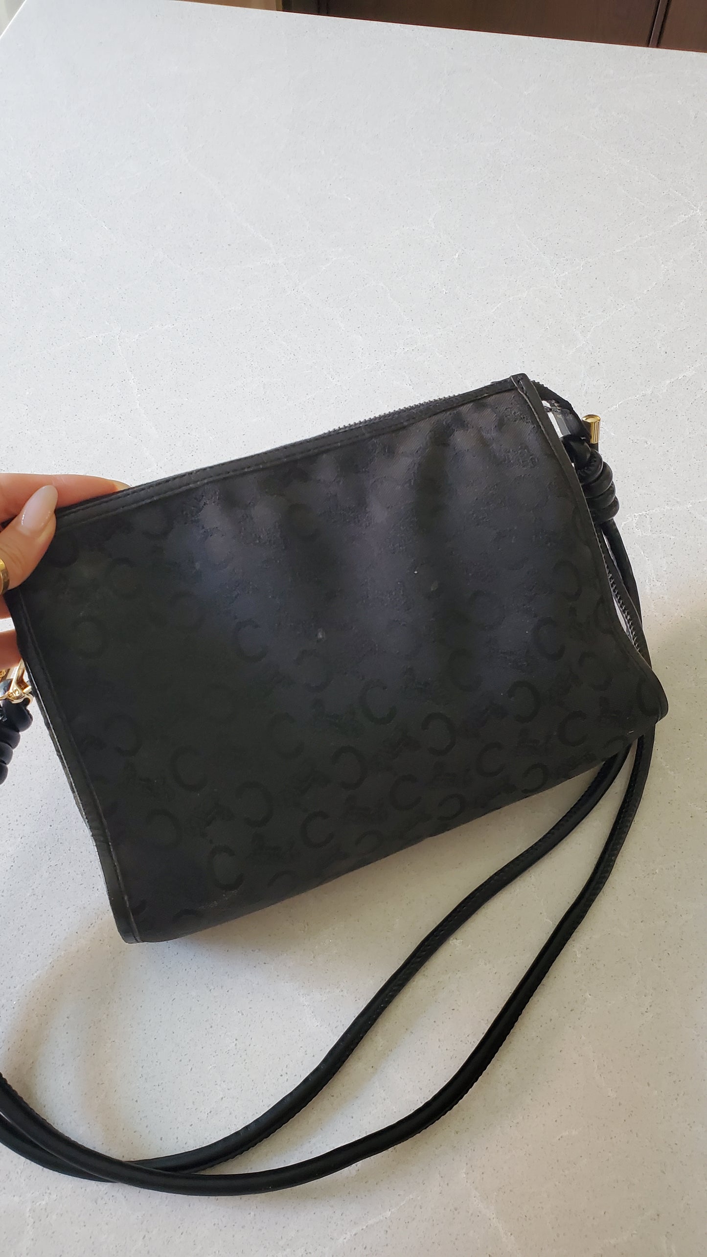 Authentic Vintage Celine Upcycle Black Fabric Purse on Strap