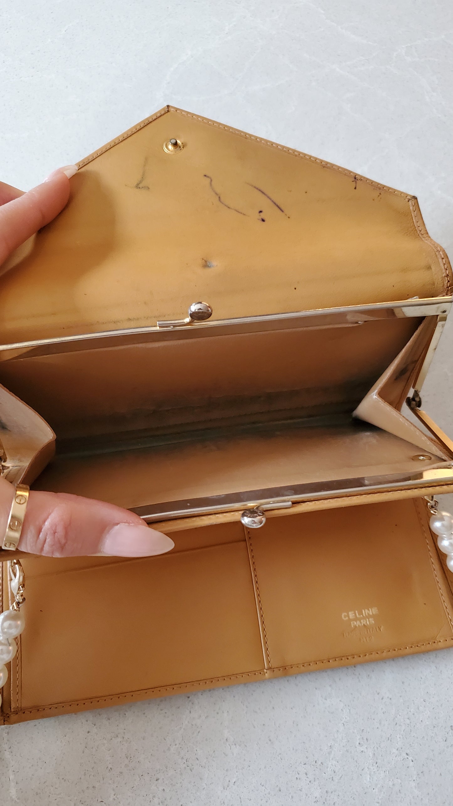 Authentic Vintage Celine Upcycle Long Wallet on Pearl Strap