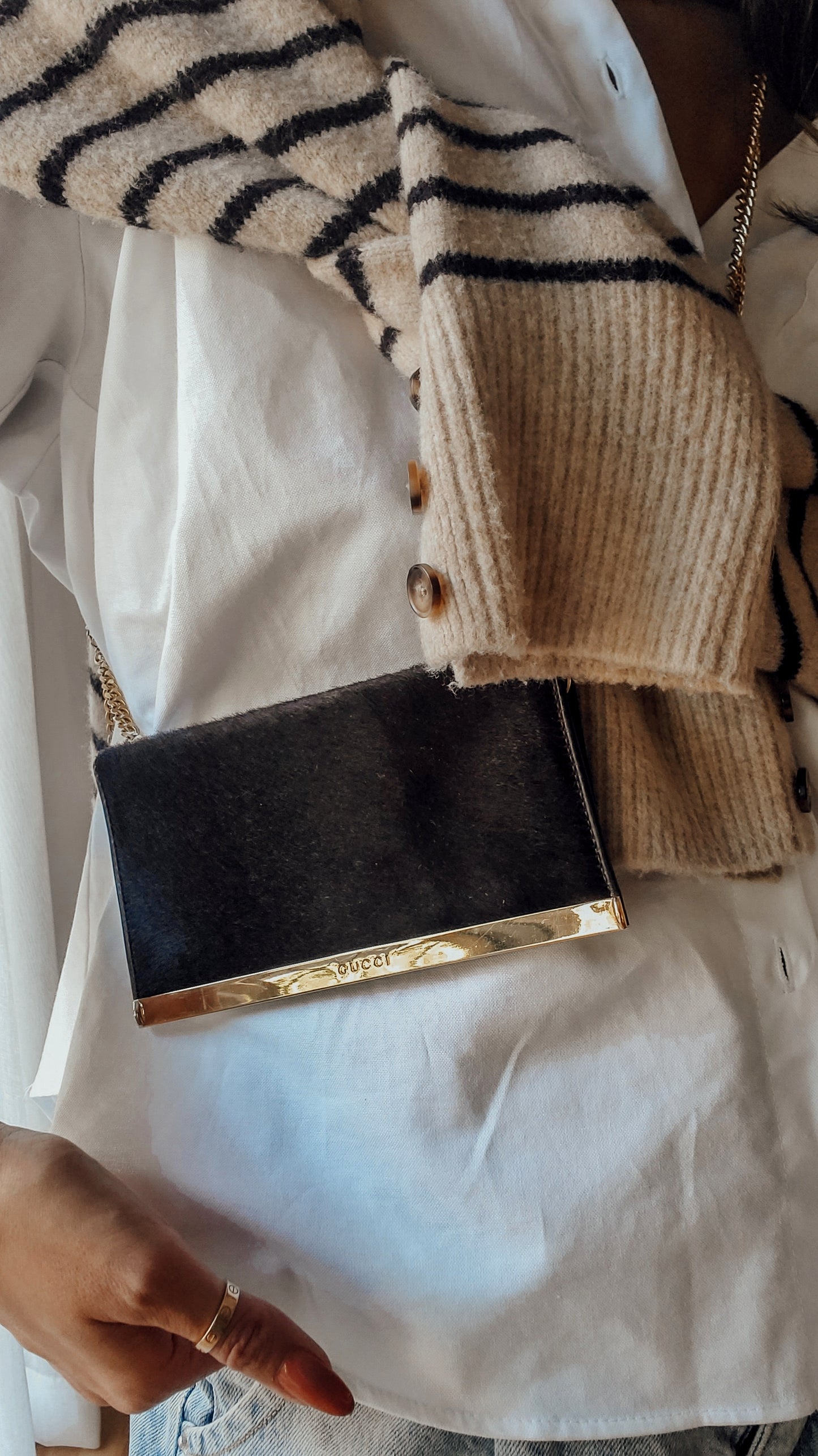 Authentic Unique Vintage Gucci Upcycle Versatile Black Furry Flap Wallet on Chain
