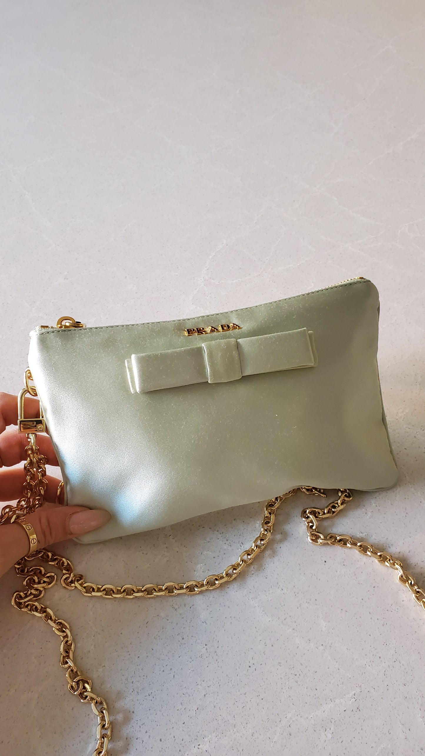 Authentic Prada Upcycle Green Fabric Pouch on Chains