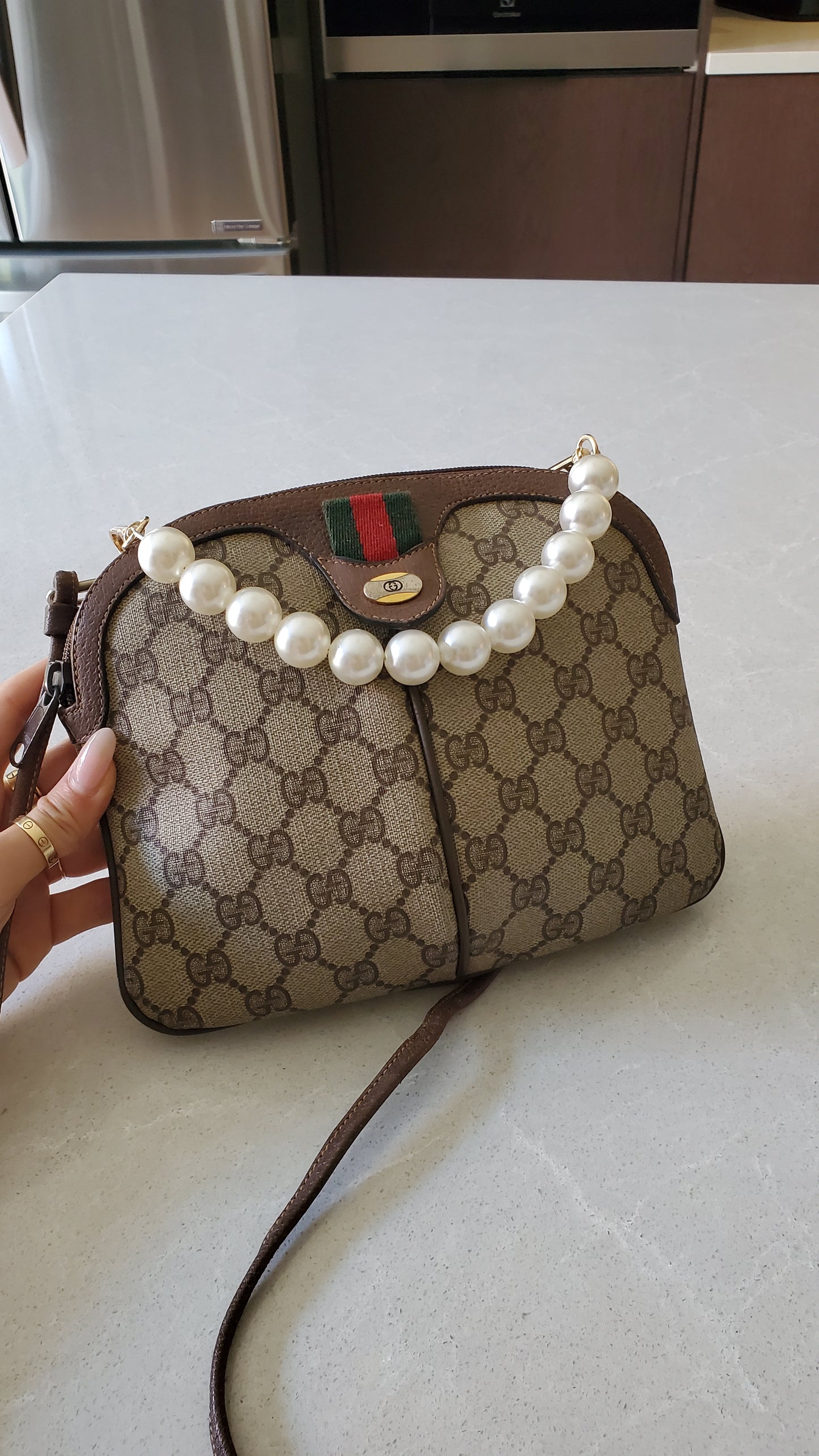 Authentic Vintage Gucci Upcycle Purse on Chain & Strap (Pearl)
