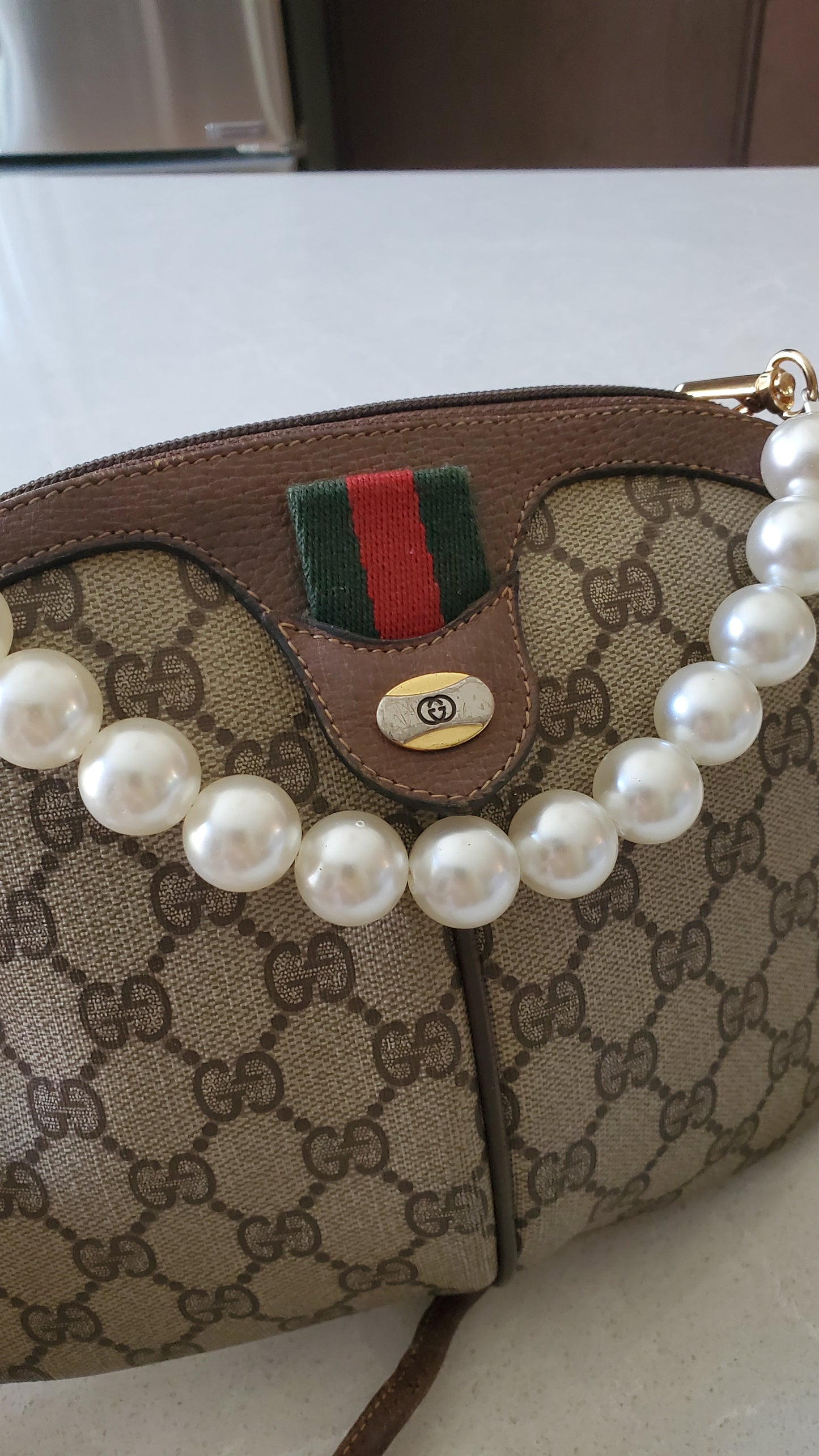 Authentic Vintage Gucci Upcycle Purse on Chain & Strap (Pearl)