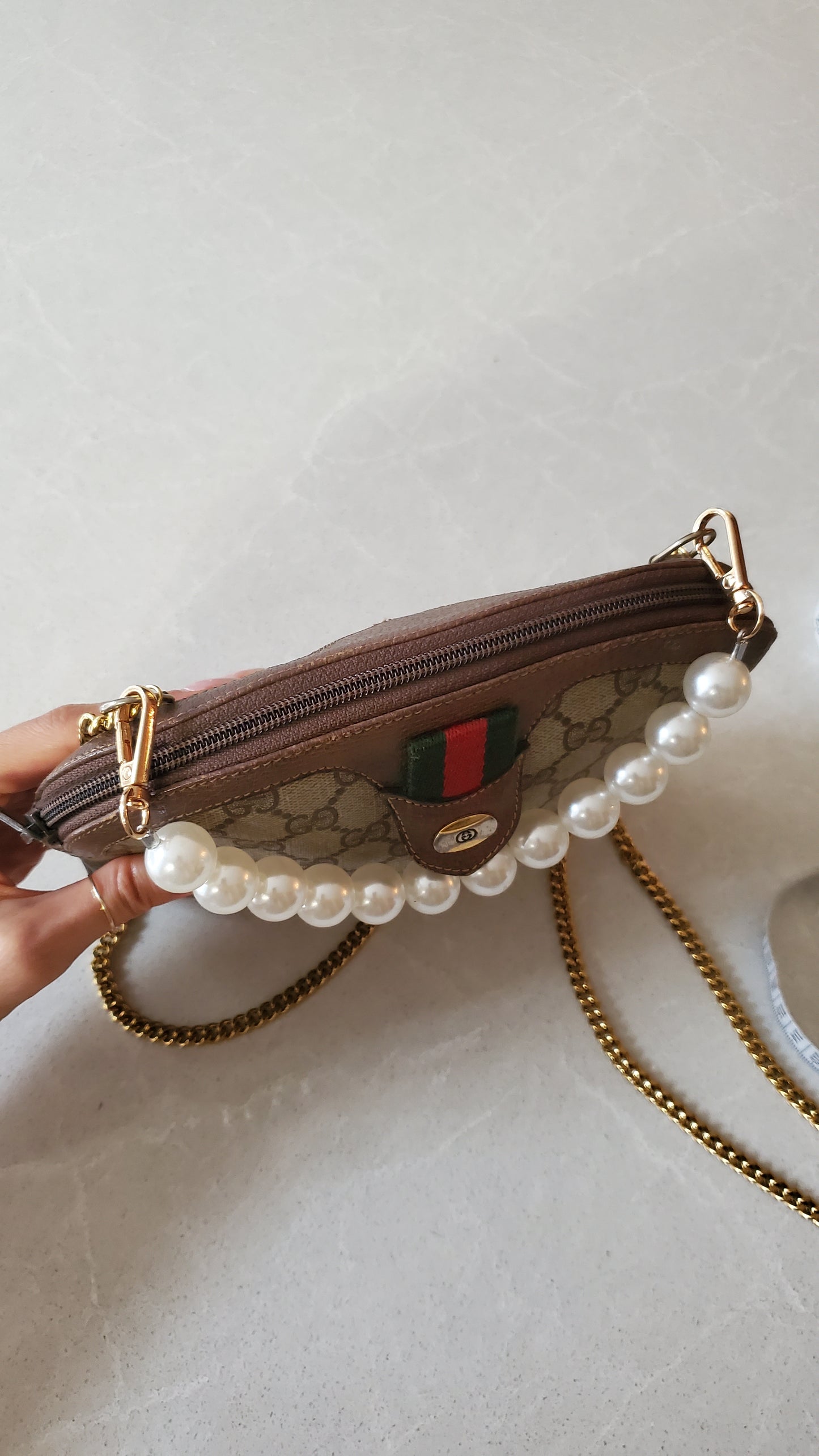 Authentic Vintage Gucci Upcycle Purse on Chains (with pearls chain)