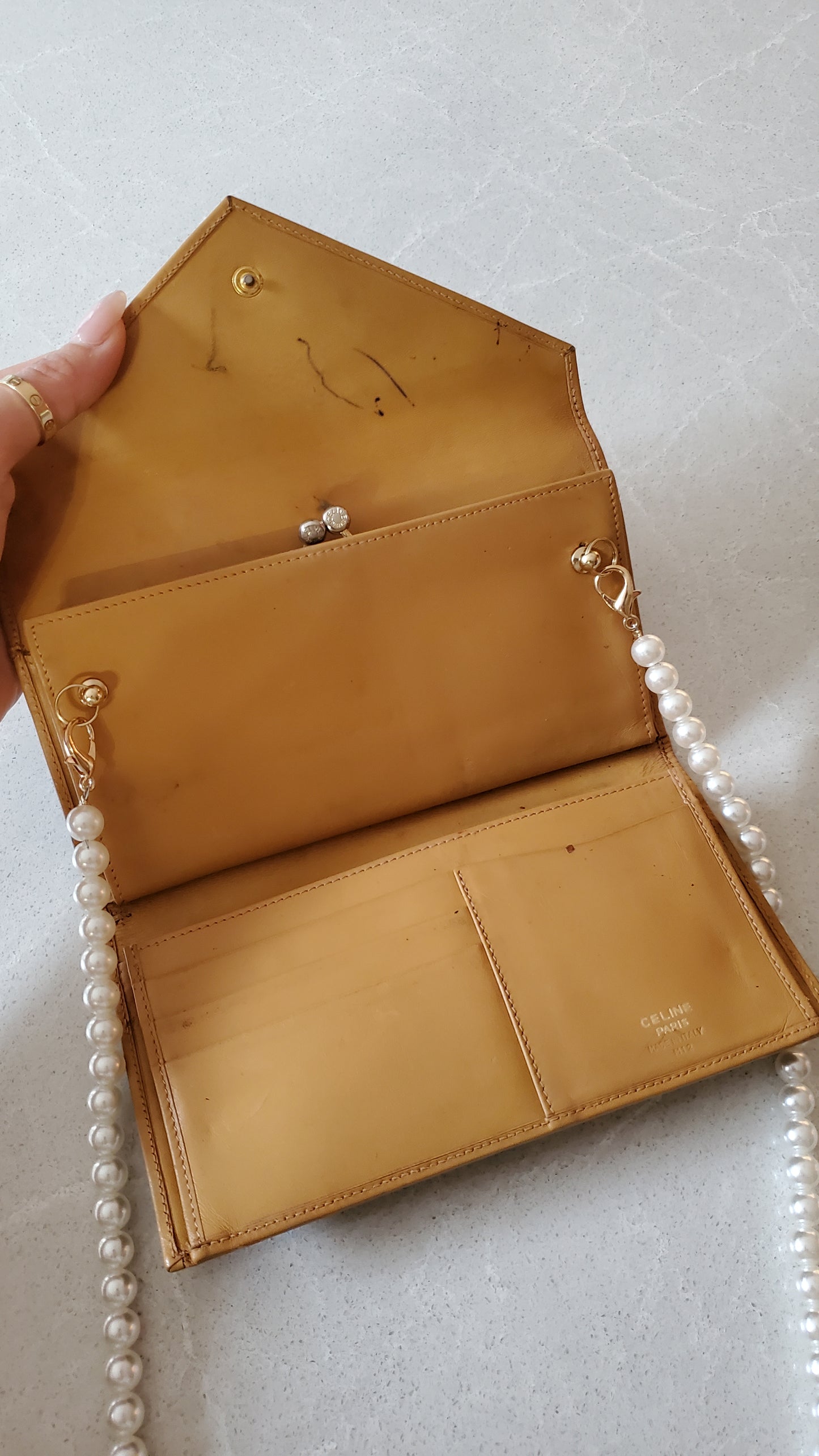 Authentic Vintage Celine Upcycle Long Wallet on Pearl Strap