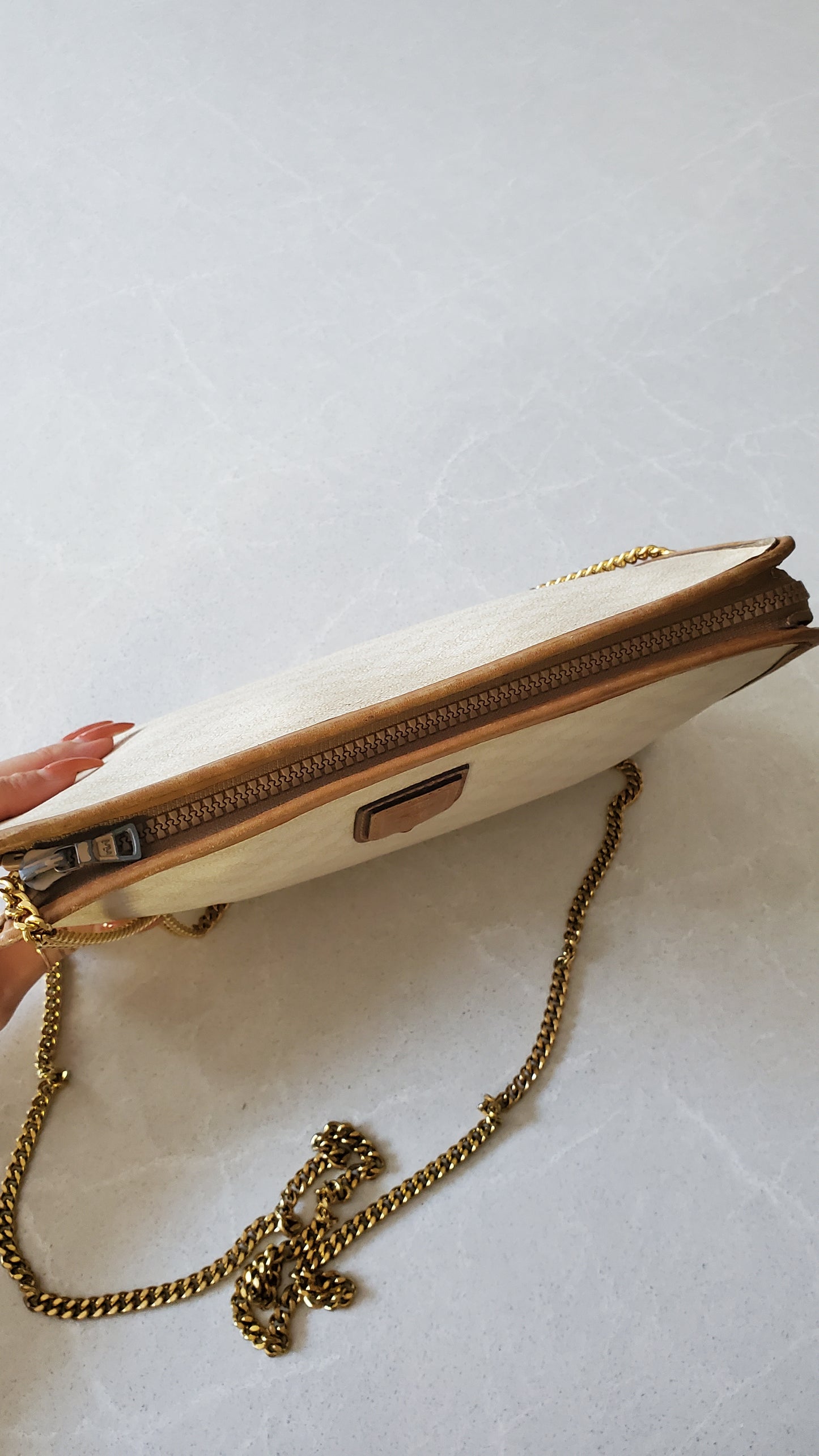 Authentic Vintage Celine Upcycle White Purse on Chain
