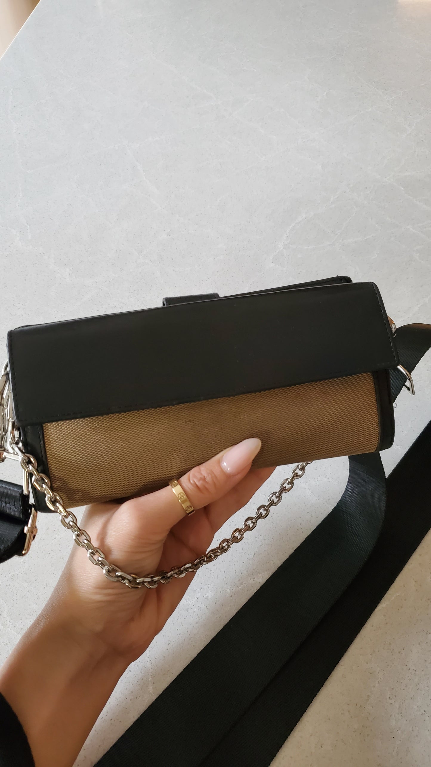 Authentic Gucci Upcycle Black/ Fabric Canvas Long Wallet on Strap & Chain