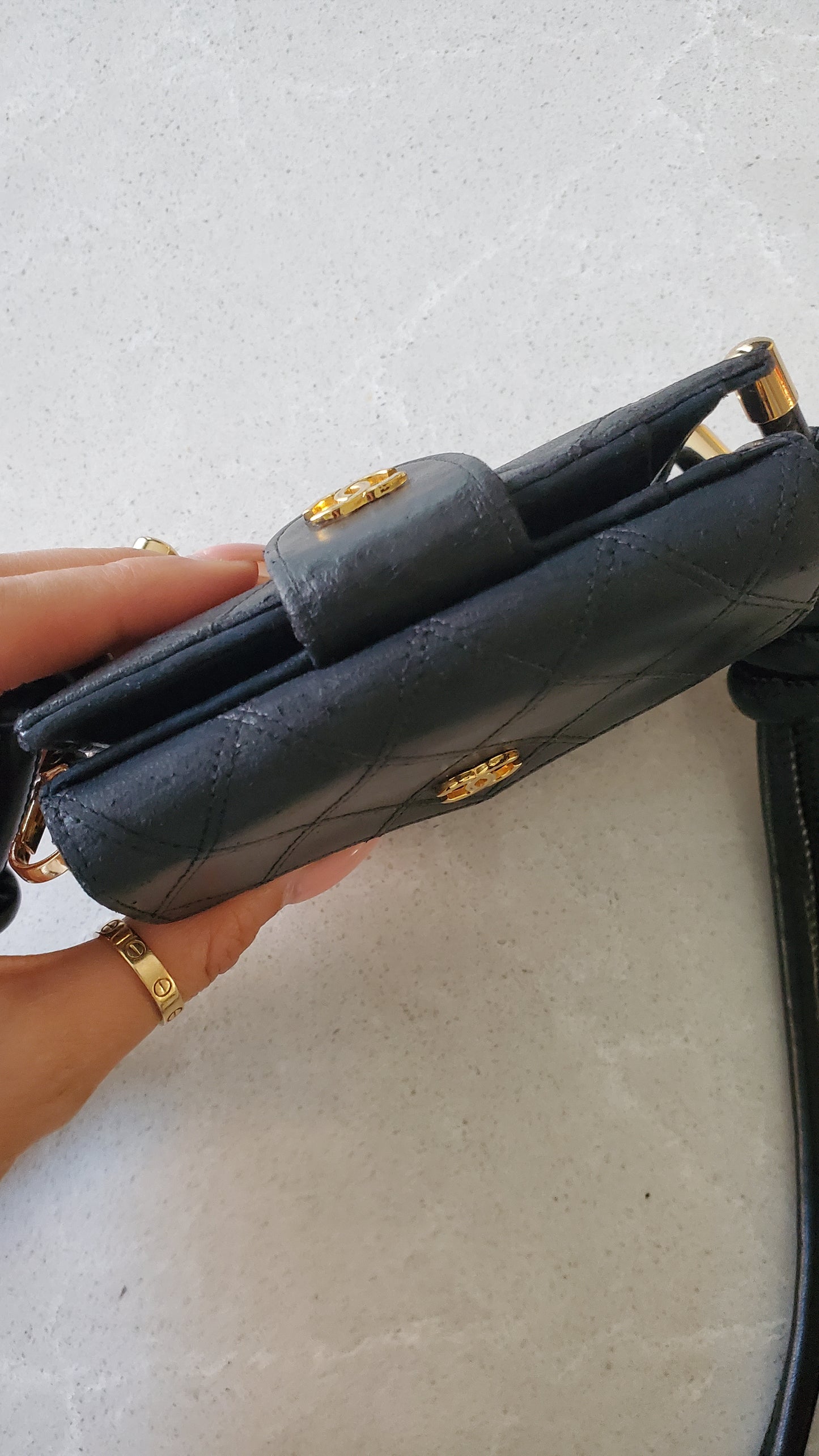 Authentic Chanel Upcycle Black Lambskin Small Wallet on Strap