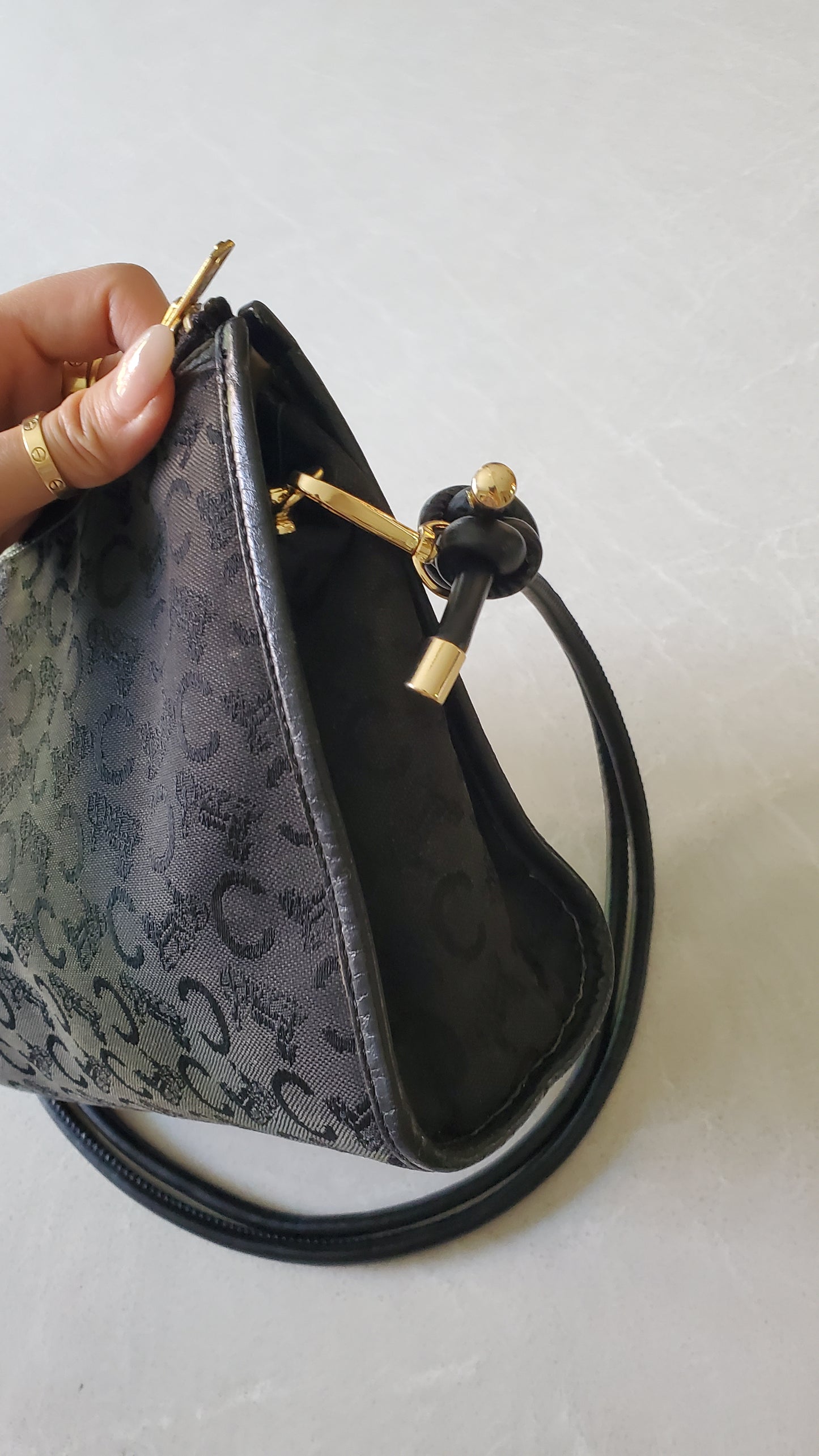 Authentic Vintage Celine Upcycle Black Fabric Purse on Strap